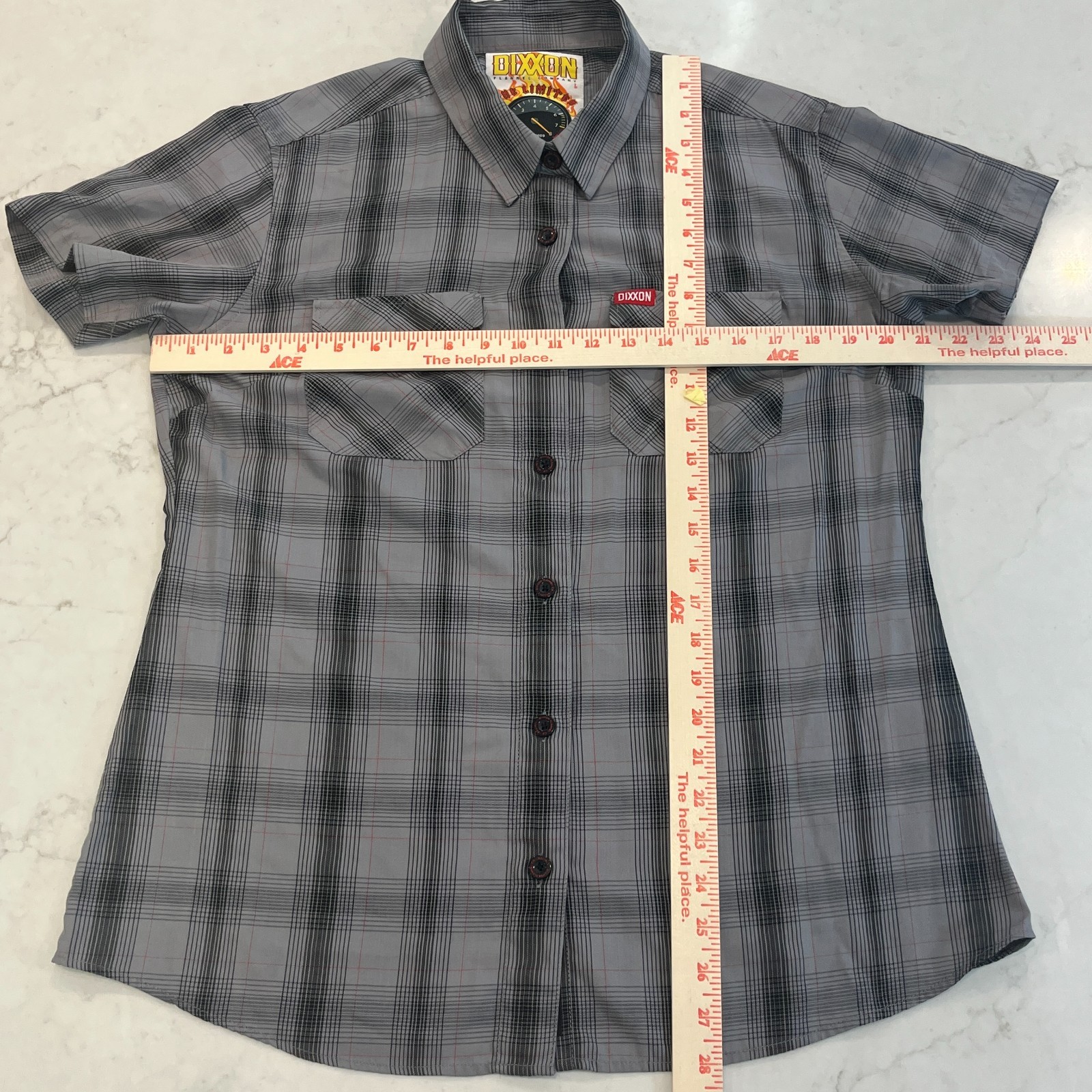 Dixxon Flannel Limiter Womens Large Bamboo Gray Black Plaid Short Sleeve Shirt