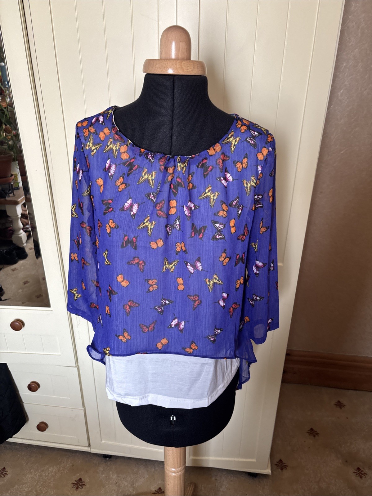 COLLECTION London Ladies Layered Top UK Size 8 Purple Mix Butterfly Chiffon