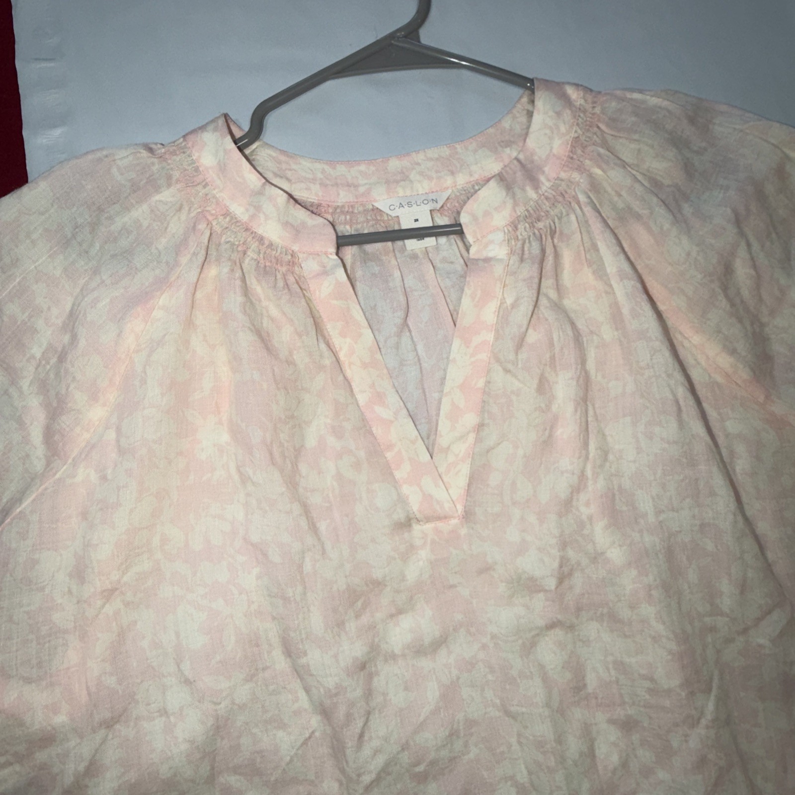 CASLON Pink Floral Blouse NEW women’s 2XL V Neck Pullover Tunic Flowy Cotton Top
