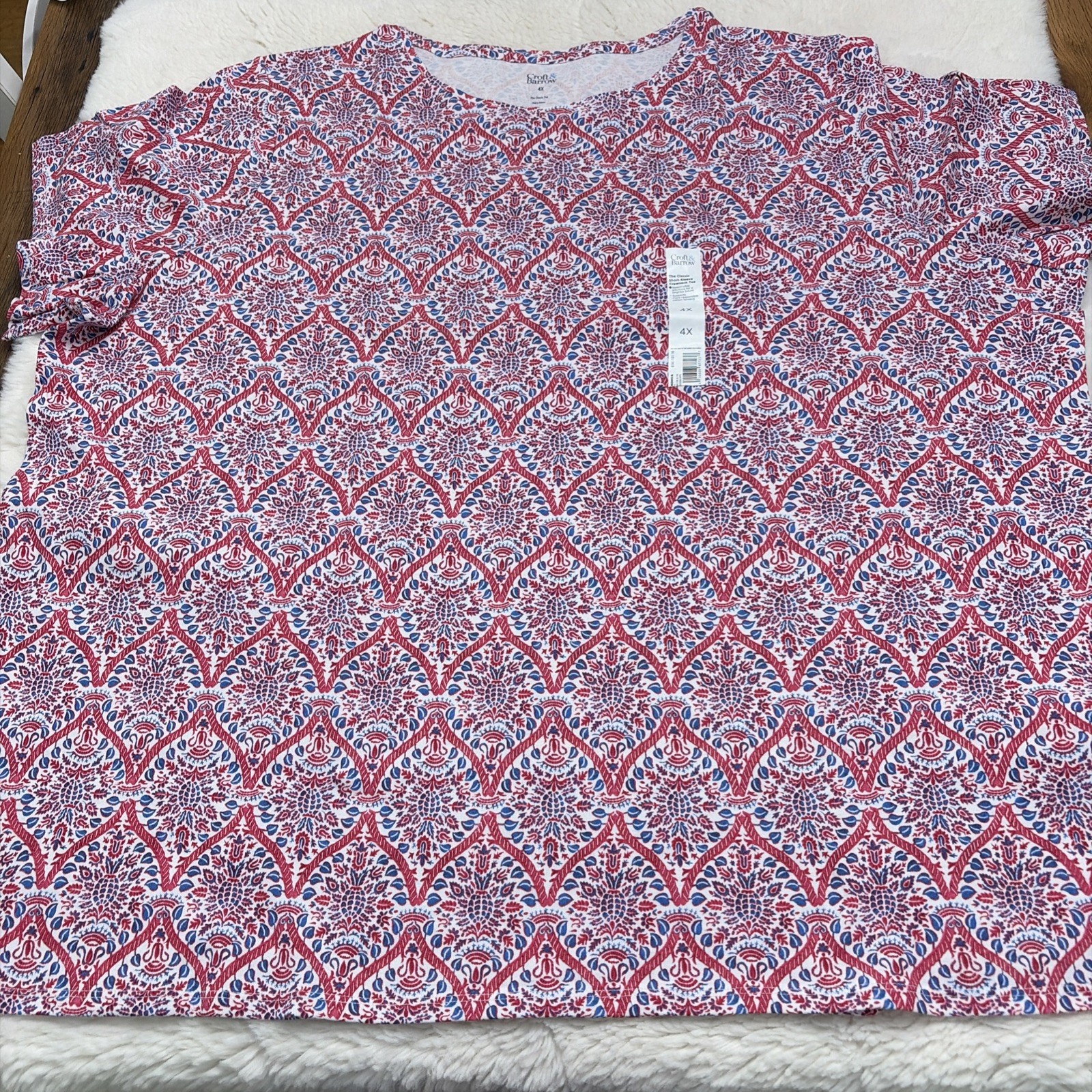 Croft And Barrow Womens The Classic Tee 4X Short Sleeeve Damask NWT