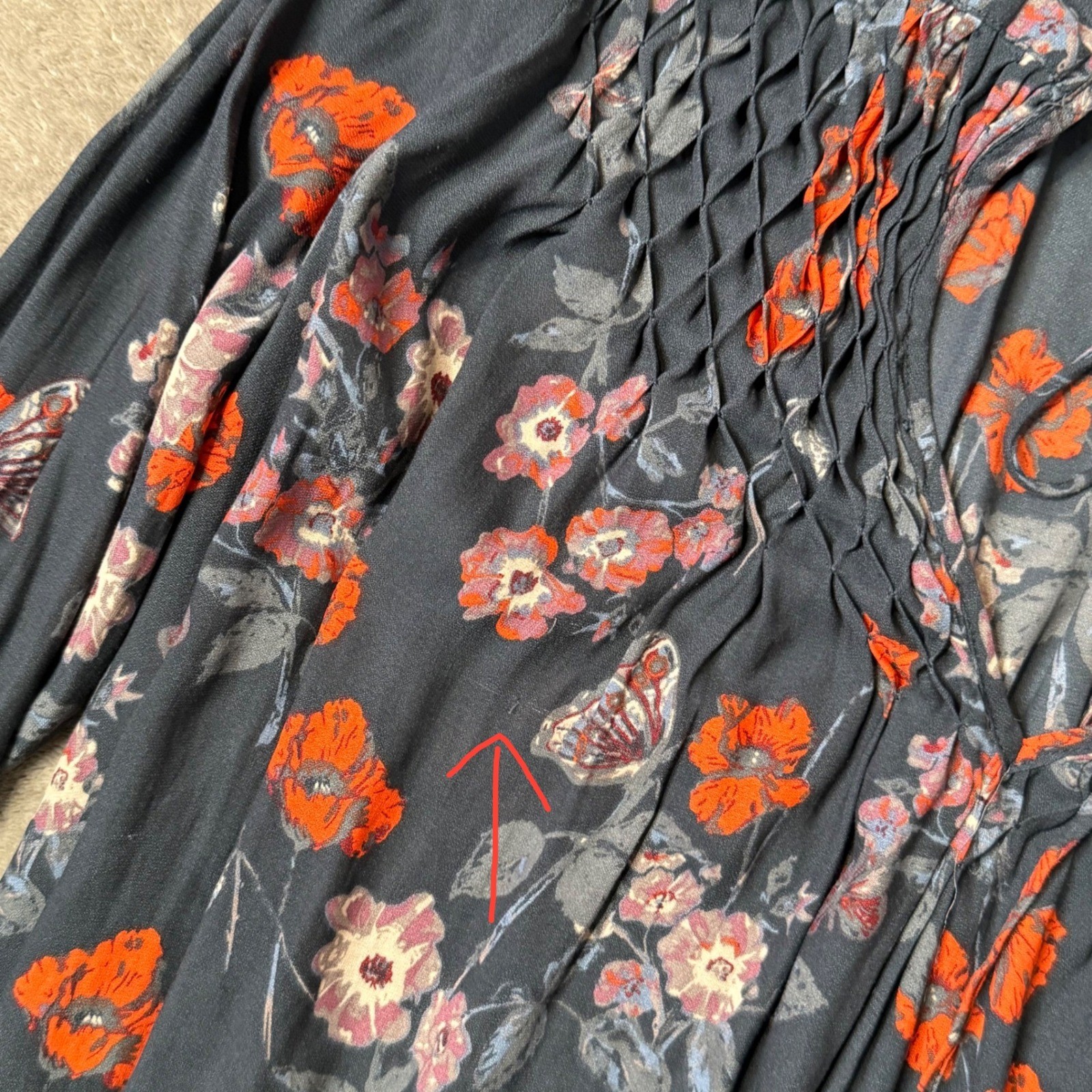 Free People So Fine Pebble Crepe Floral Flowy Tunic Top S BOHO Romantic Indie
