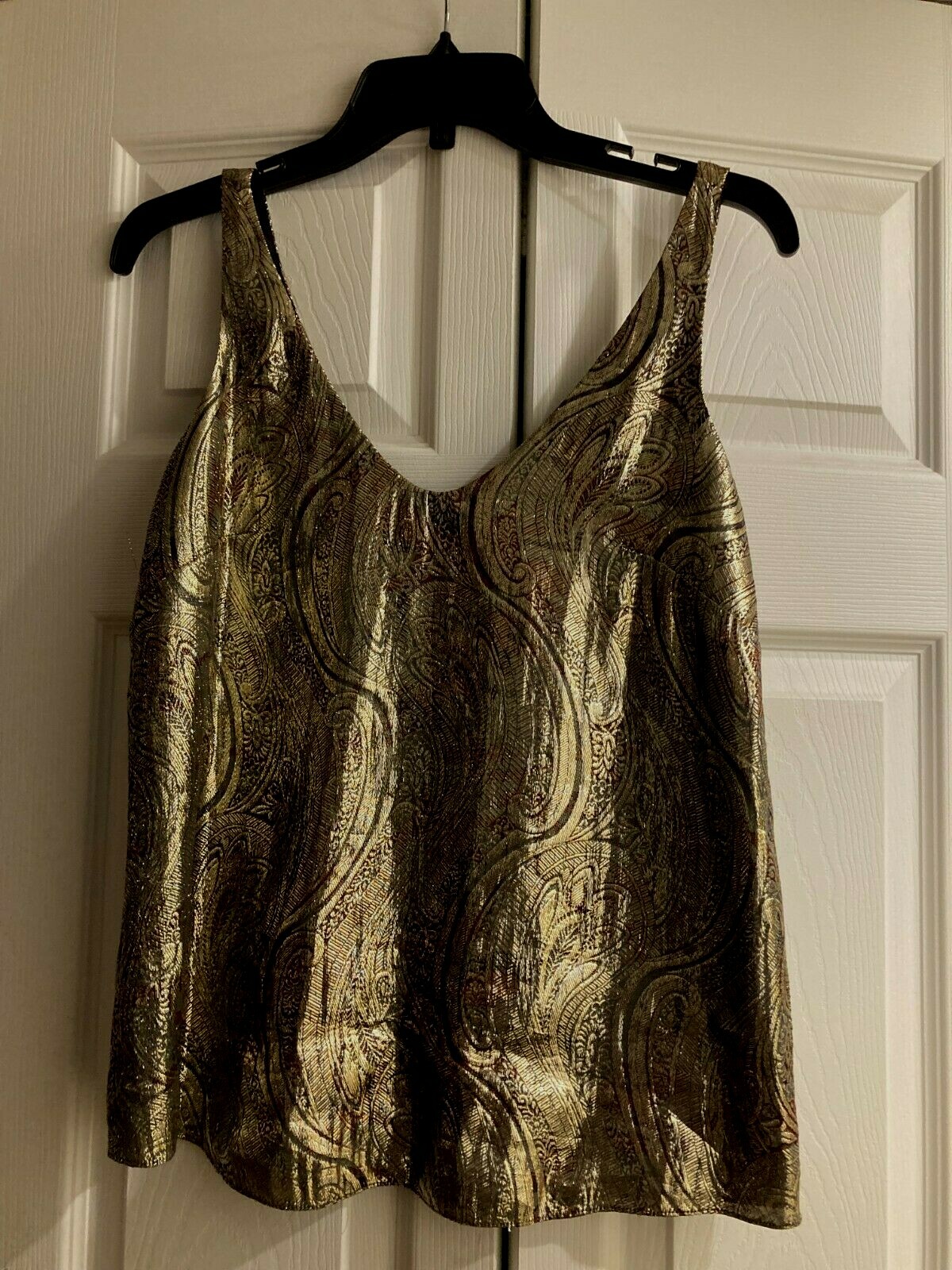J. Crew Gold Metallic Tank Paisley Lined Sleeveless~Cate Cami~35 bust~Sz 0