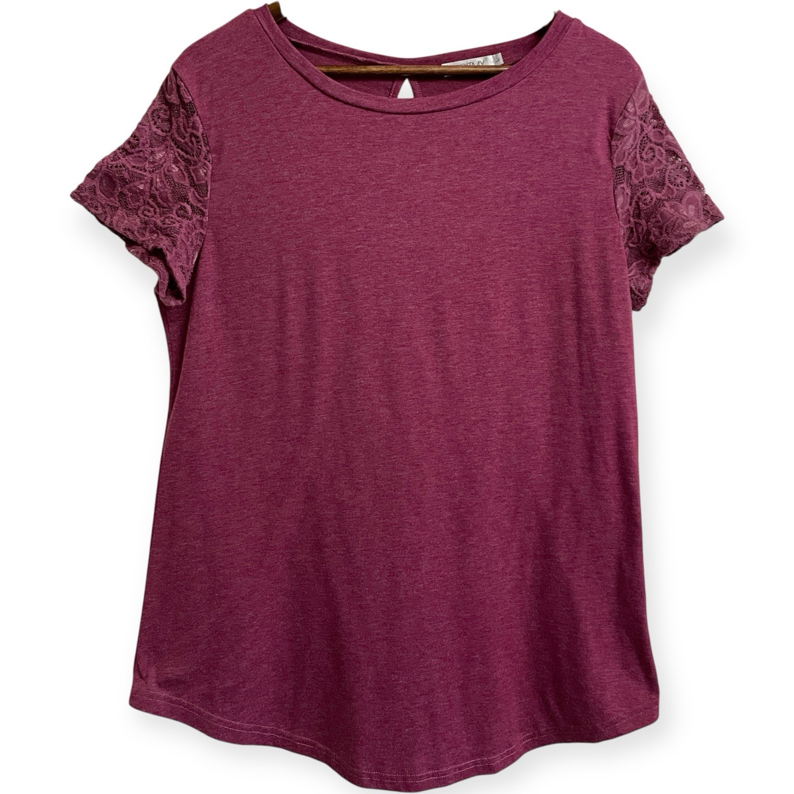 KOITMY Burgundy/Magenta Lace Sleeve Tunic Top – Womens Large – Keyhole Back