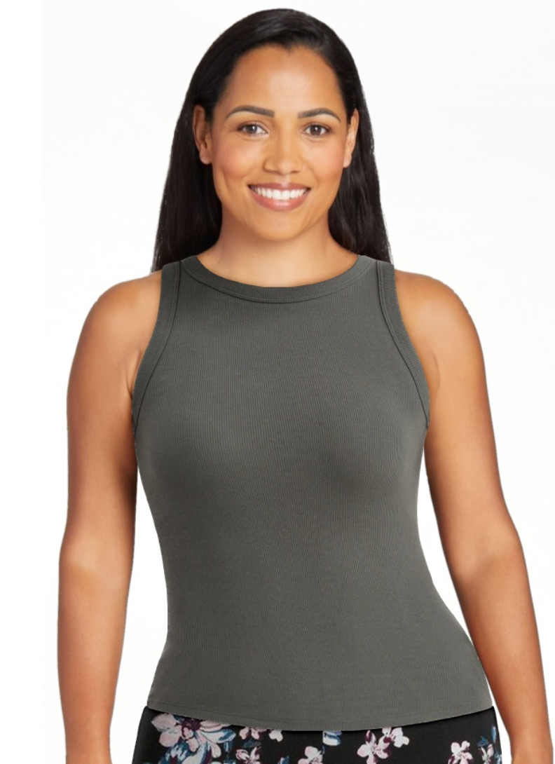 Time and Tru High Neck Ribbed Tank Top Shirt Women’s XL Gray Comfort Stretch NEW