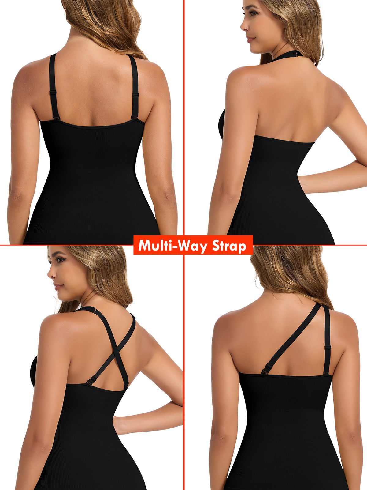 Women Built in Bra Cami Vest Tank Top Shaper Tummy Control Slim Multi-way Straps
