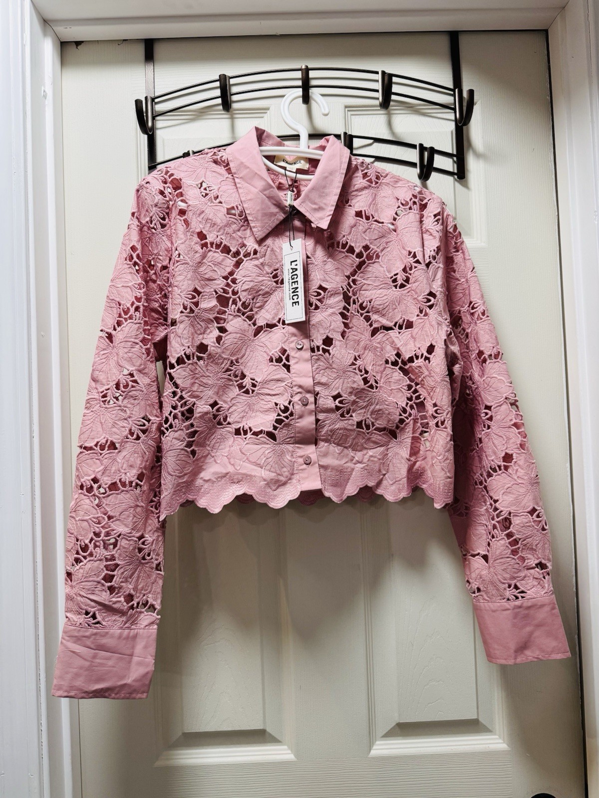 L’AGENCE Shirt Seychelles Lace Button Front $425 Size L