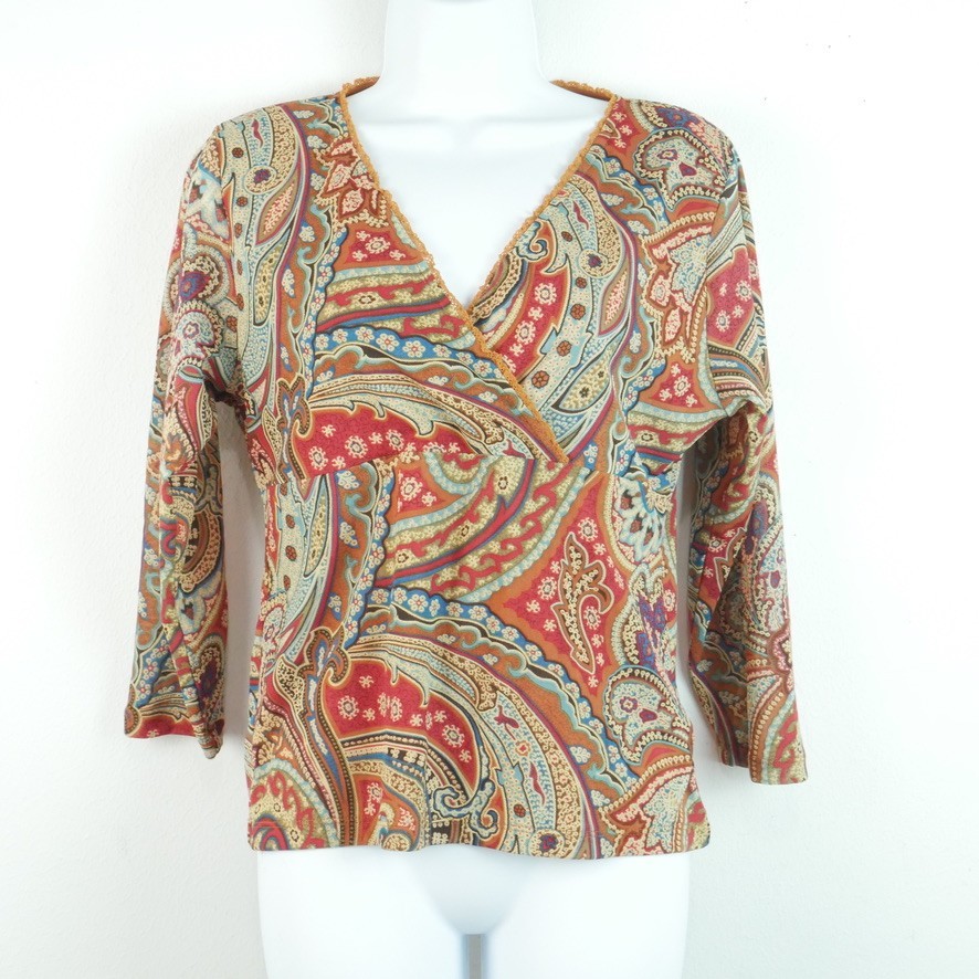 Vintage Y2K Babydoll Top Paisley Mesh Surplice Western Boho Large Earthy Hippy