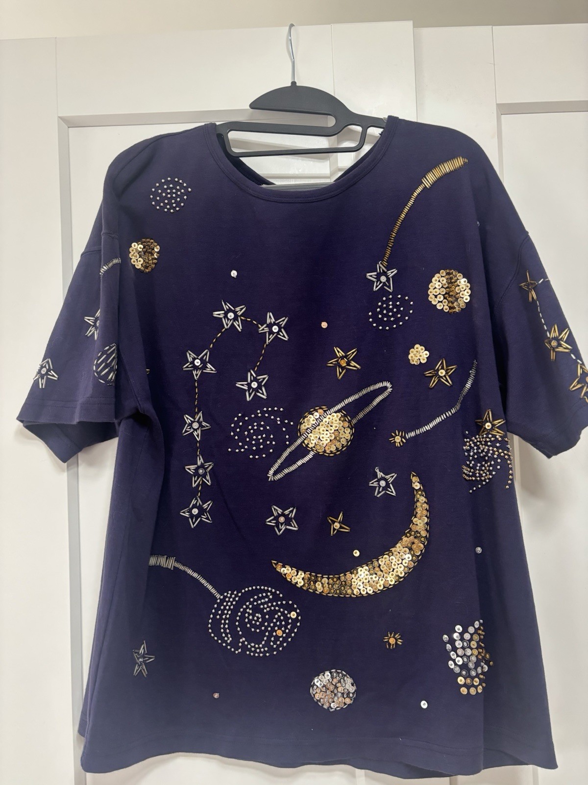 VTG Sandy Starkman Celestial Sequin Embroidered Shirt Moon Stars Whimsigoth – XL