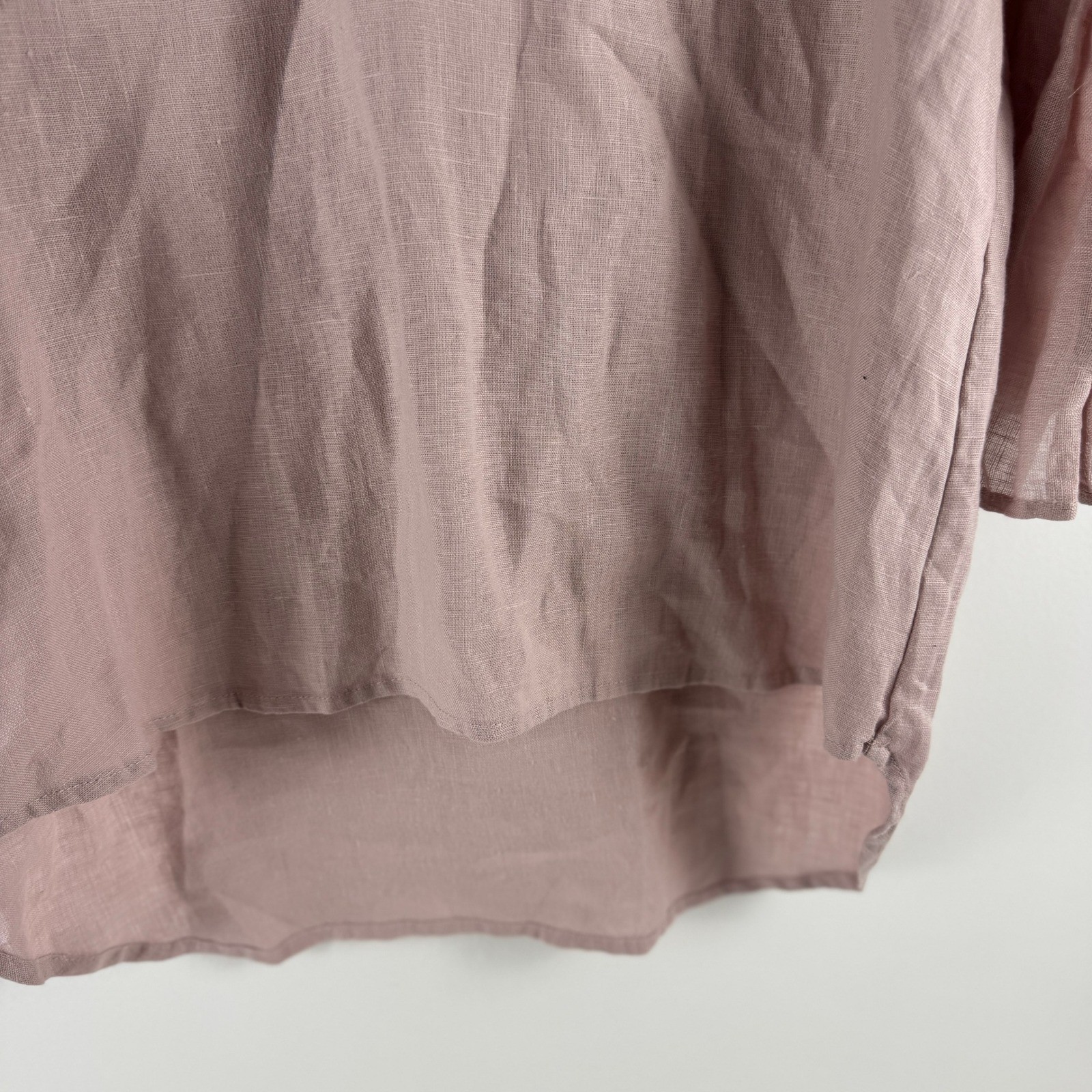 Crown Linen Designs Maya Top Dusty Pink 100% Linen Bell Sleeve V-Neck M