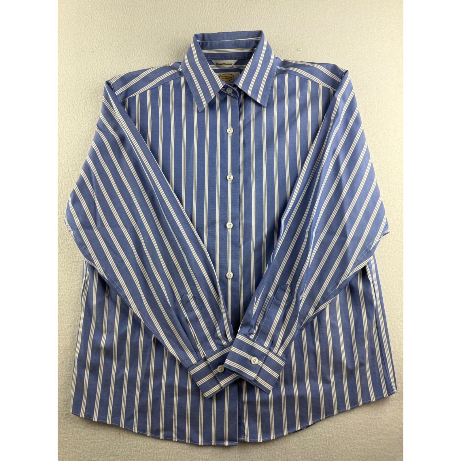 Talbots Blue White Striped Button Down Shirt Wrinkle Resistant Cotton Womens 6