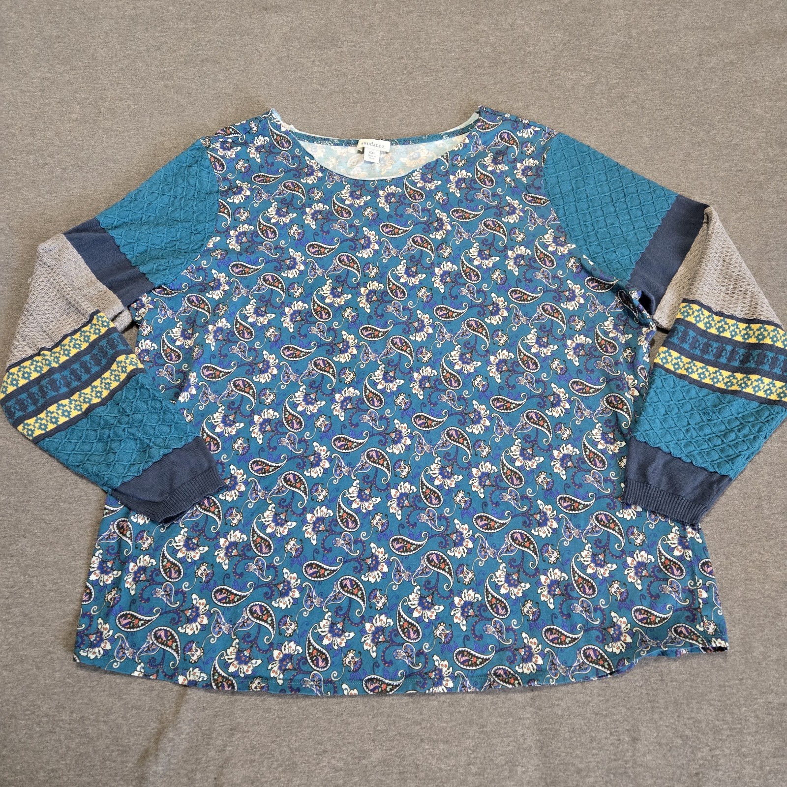 Sundance Sharrar Paisley Floral Mixed Stitch Long Sleeve Top Womens XXL Boho