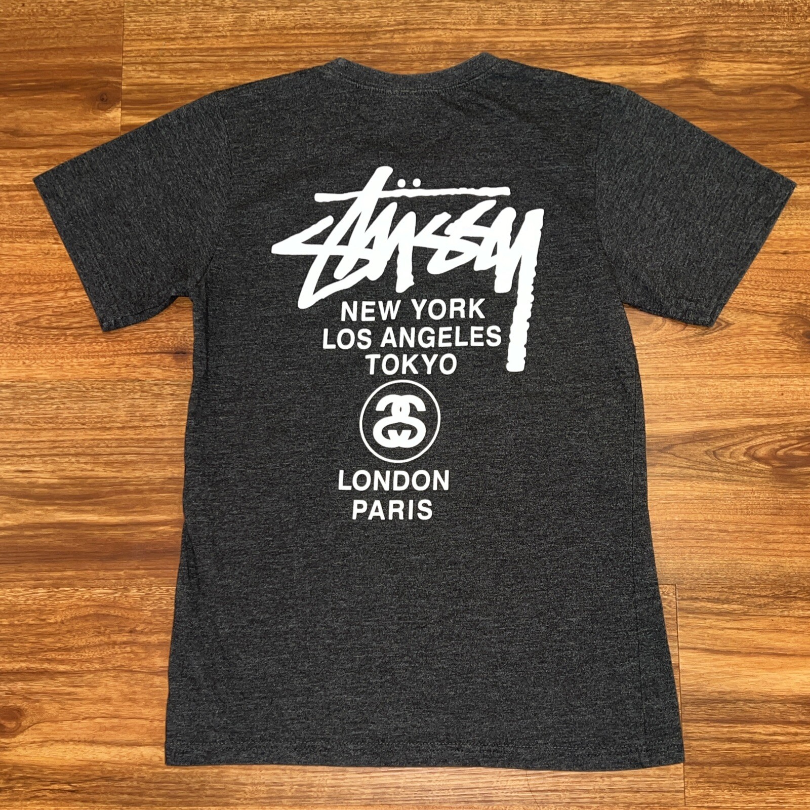 Stussy Women’s Worldwide NY LA Tokyo London T-Shirt Medium Gray