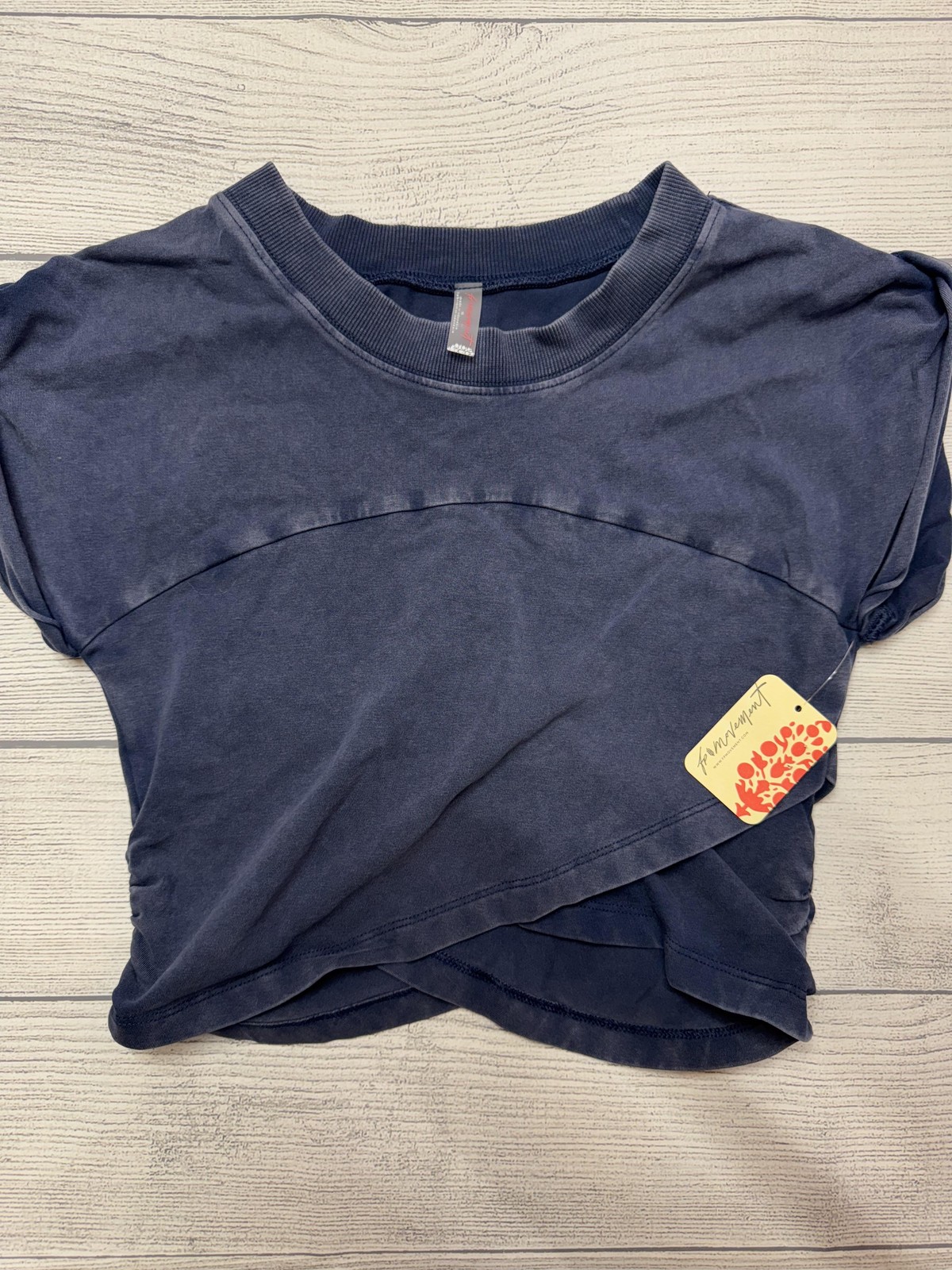 FP Movement Shirt Womens XS Blue Cropped Dolman Wrap Hem Tee Cotton Stretch Top