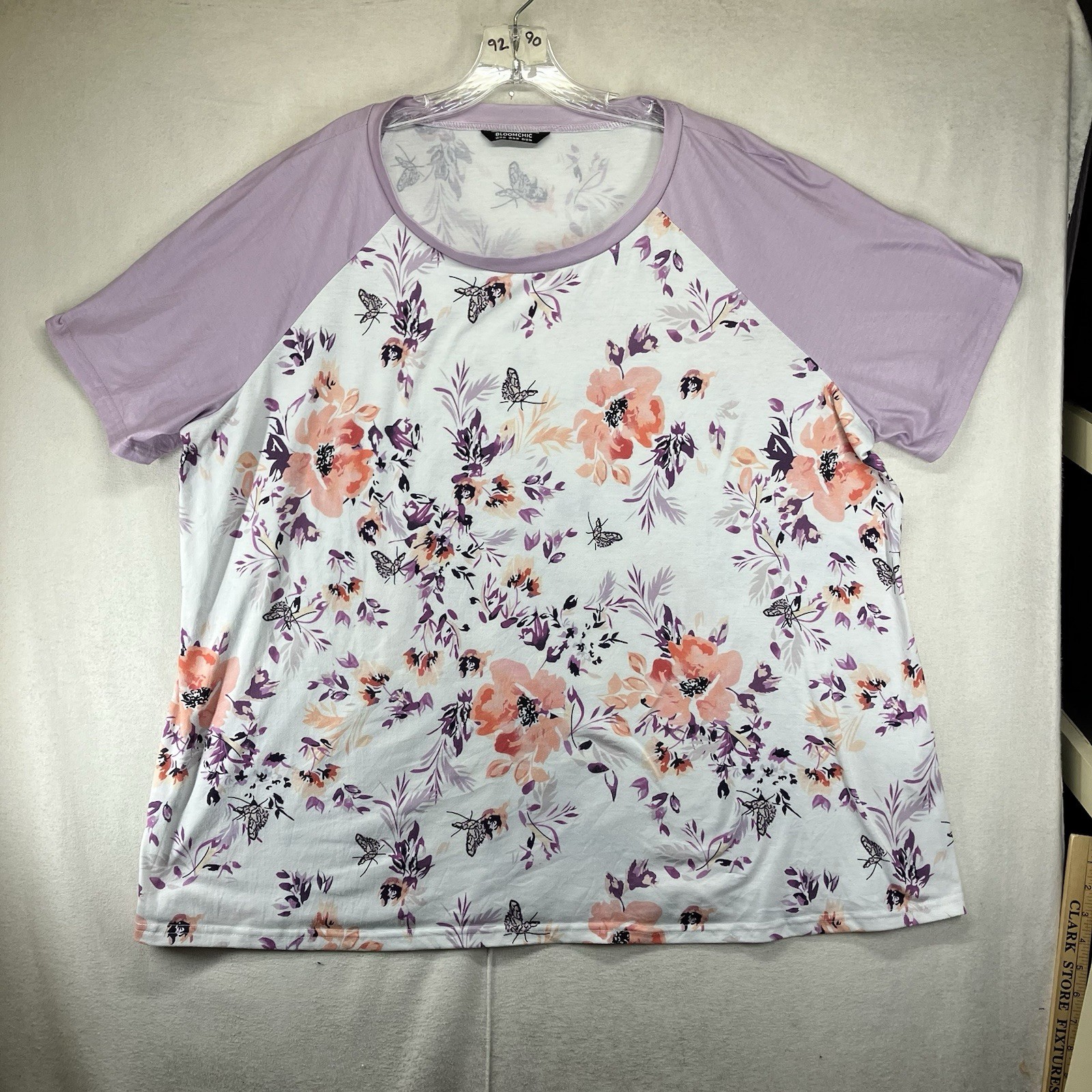 Women’s Plus Size T Shirt All Over Floral Print Little Butterflies Soft Stretch