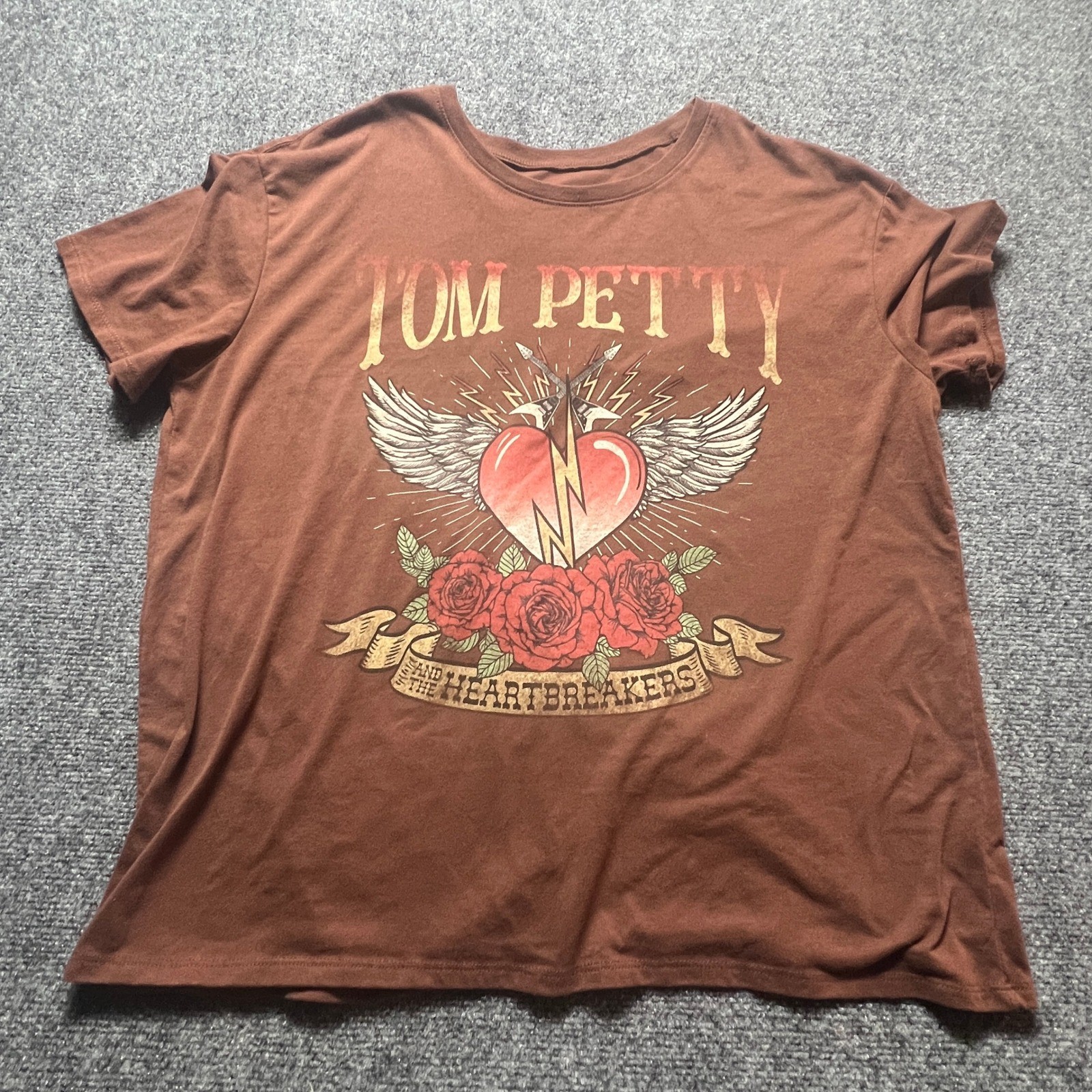Tom Petty and the Heartbreakers Live 1986 Tour Graphic T-Shirt Brown XL 16-18