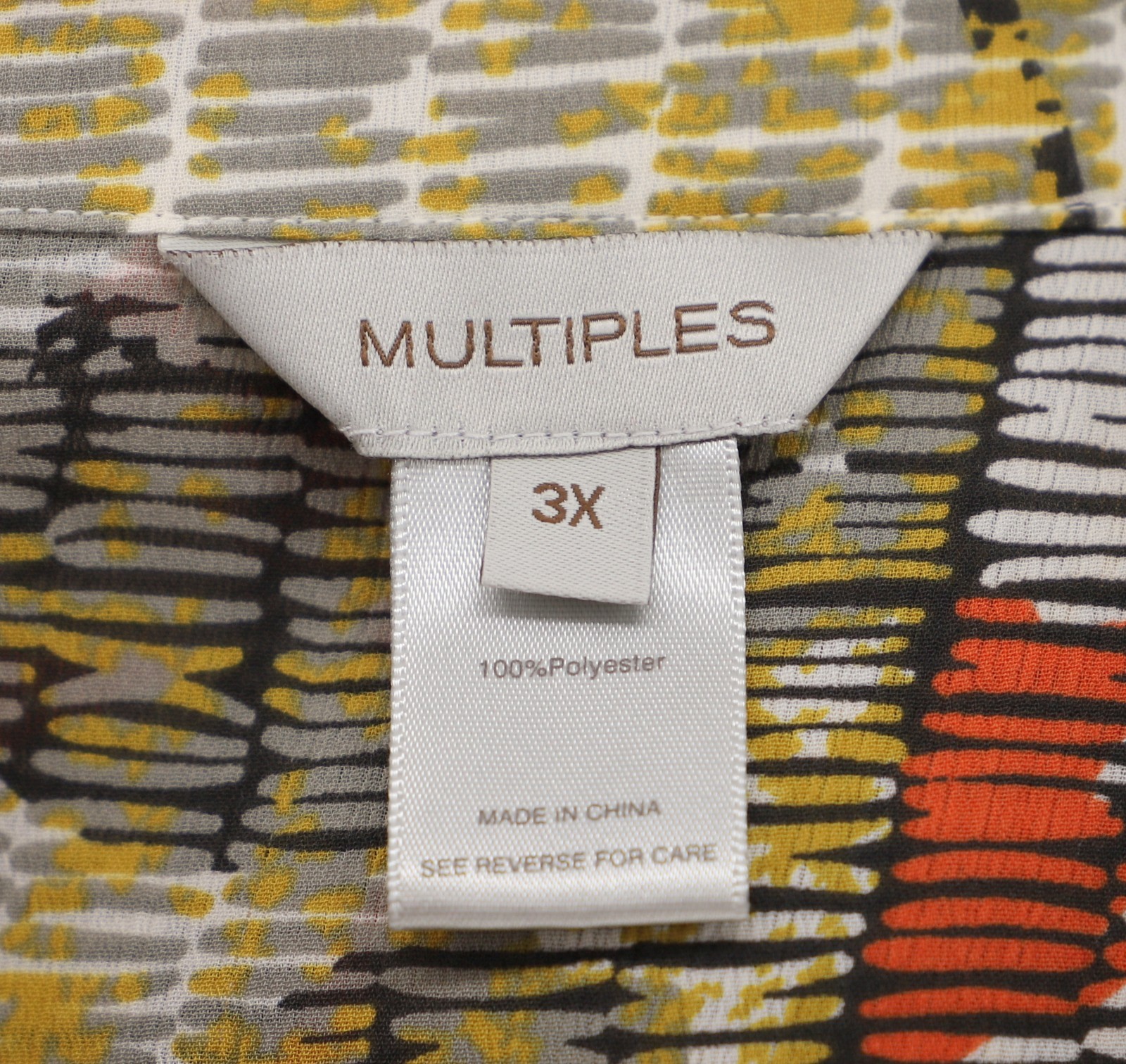 MULTIPLES Abstract Print Button Front Tunic Top Roll Tab Sleeve Size 3X