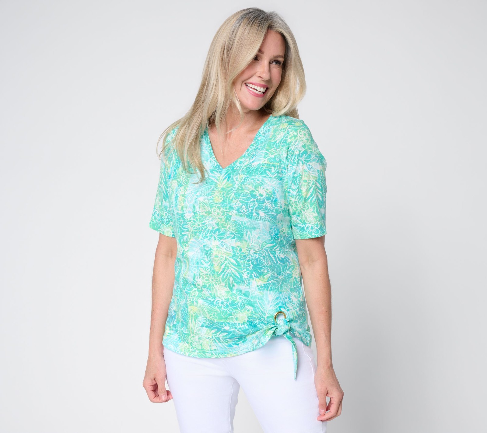 Belle by Kim Gravel Tropic Tide Gold Grommet Side Tie Top Turquoise Multi XL New