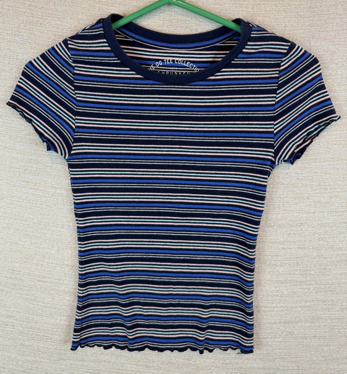 Aero The OG Collection Shrunken Tee Blue Striped Baby Tee Shirt Size S
