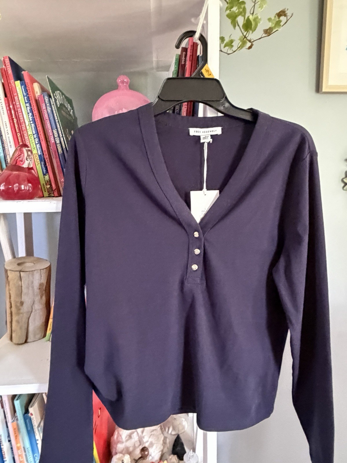 NWT Free Assembly Top Classic Designer Americana Navy Gold Buttons L 12-14