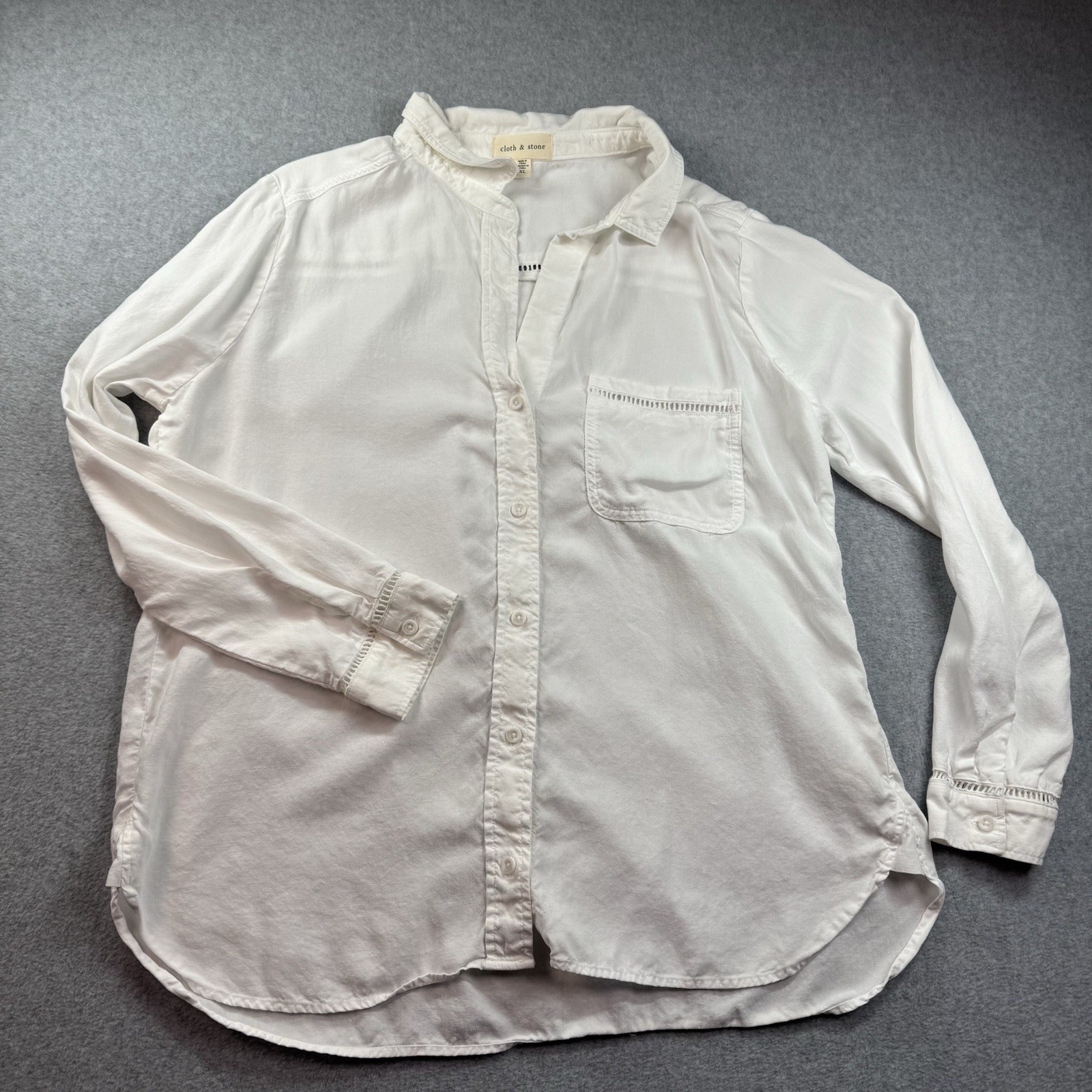 Cloth & Stone White Tencel Soft Long Sleeve Decorative Trim Button Up Shirt XL