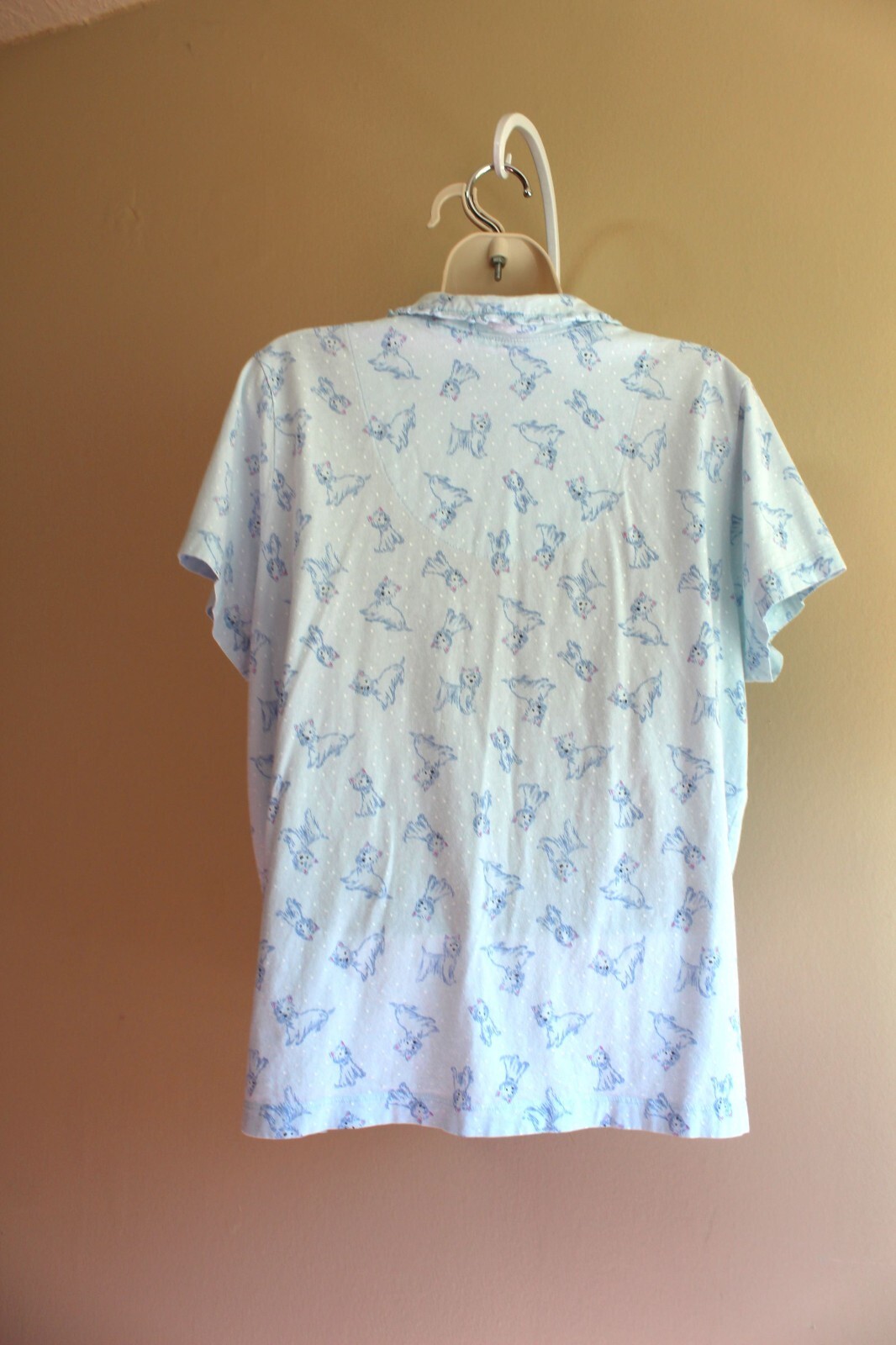 Twee Doggie Pajama Shirt XL Light Blue Cotton Knit Button SS Laura Scott