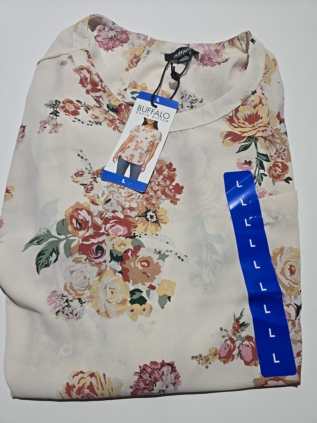BUFFALO DAVID BITTON WOVEN BLOUSE PATCH POCKET & BACK KEYHOLE Large