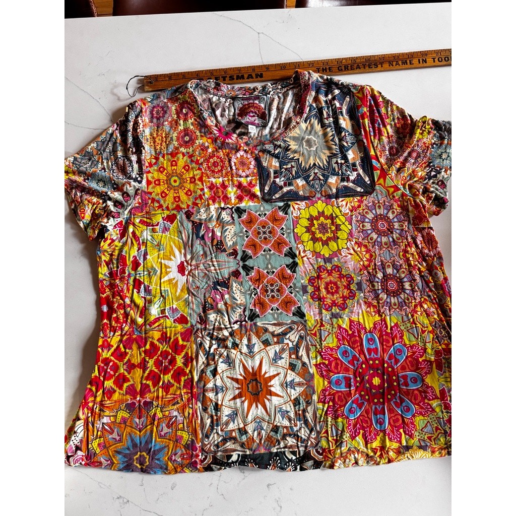 Johnny Was Kaleida Janie Patchwork Mandala Bamboo Swing Knit T-Shirt XXL