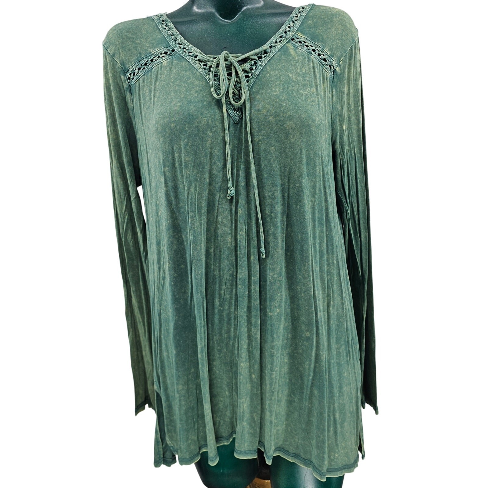 Kori America sage green mineral washed tunic top blouse relxed flowy L 4123