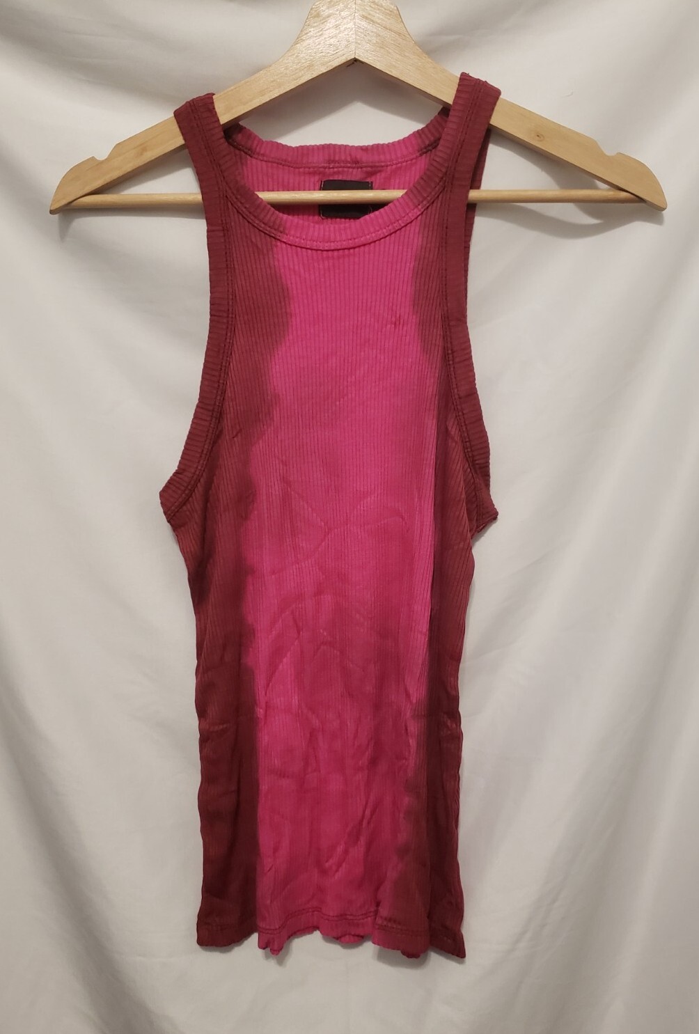 Bandier WSLY Rivington Ribbed Tank Women Sz Large Electric Ruby Pink Tie Dye