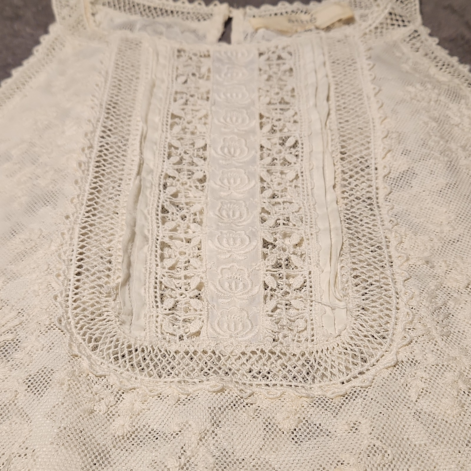 Athe Vanessa Bruno Lace Top White Cotton Blouse Sheer Boho Tank Embroidered 40