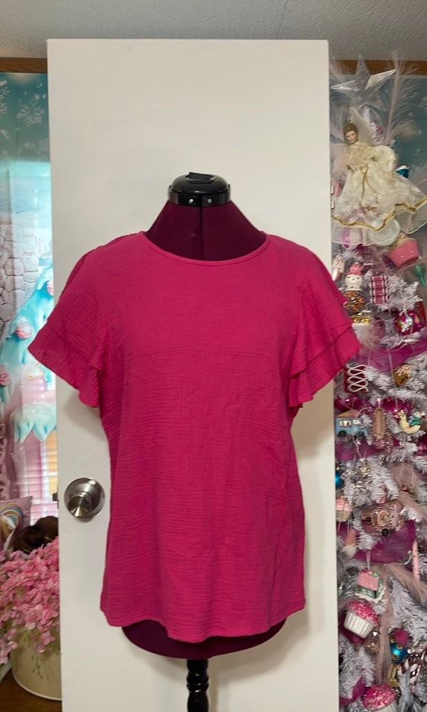 Dokotoo Ruffle Sleeve Blouse Womens Medium Pink Good Tiered Cotton Gauze Top