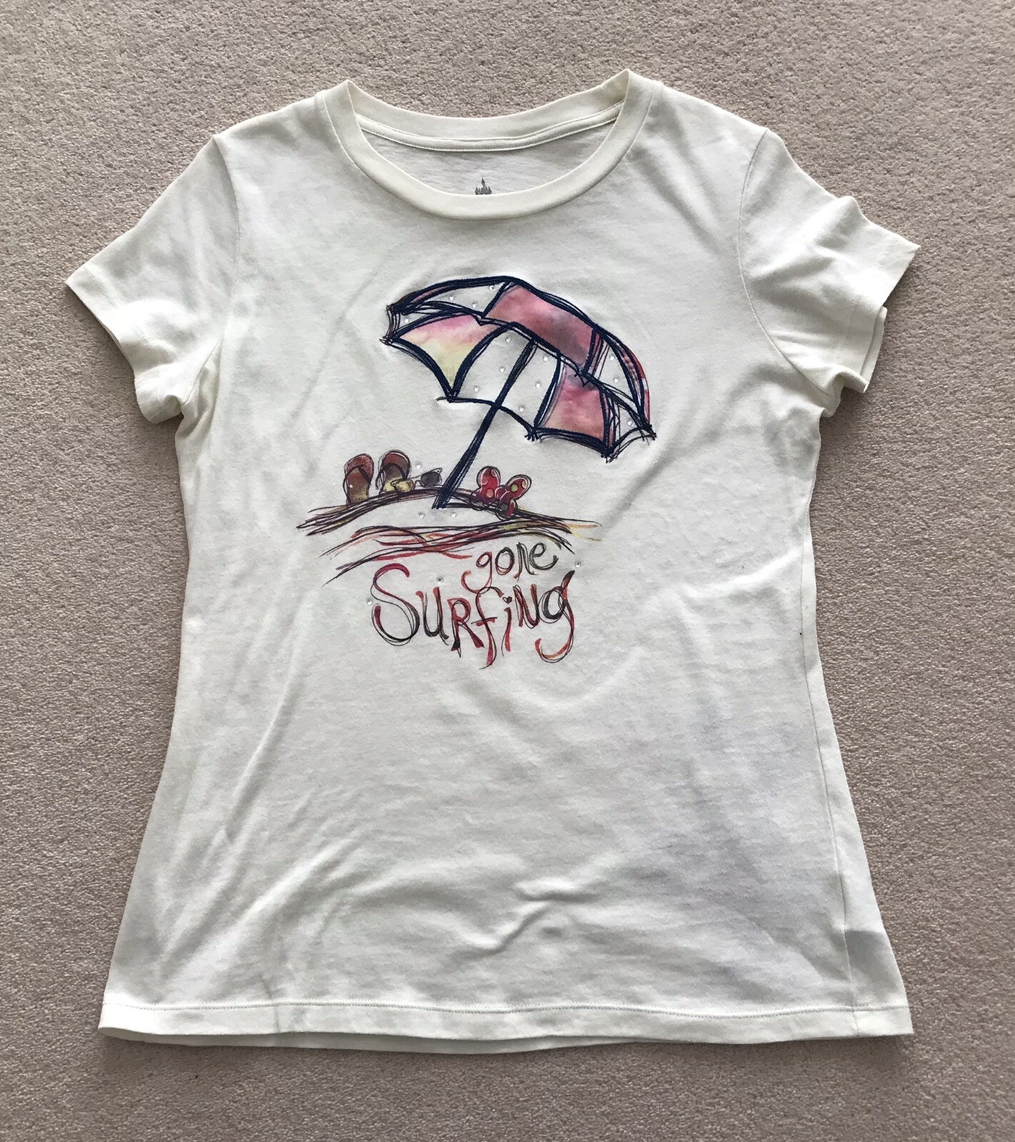 DISNEY PARKS AUTHENTIC ORIGINAL MINNIE MOUSE GONE SURFING LADIES MEDIUM T SHIRT