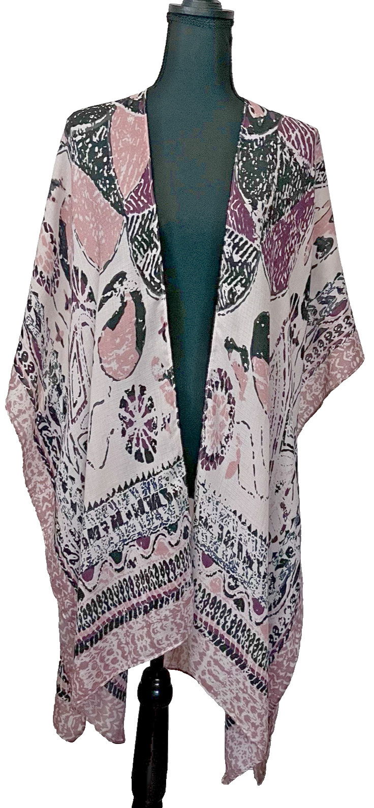 Women’s One Size Abstract Bohemian Print Cover Up Kimono