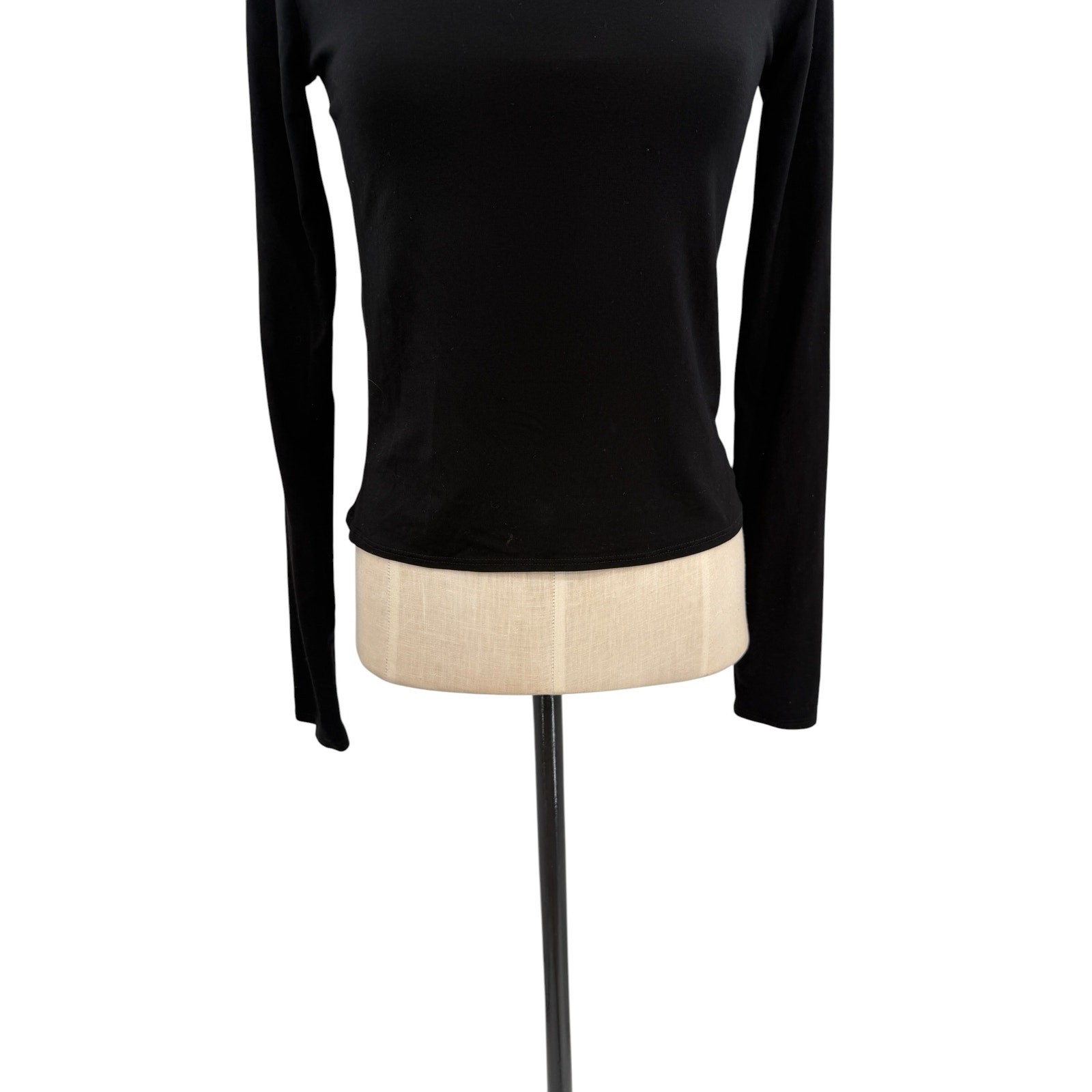 Reformation Boatneck Long Sleeve Fitted Top Black Tencel Blend Size Small