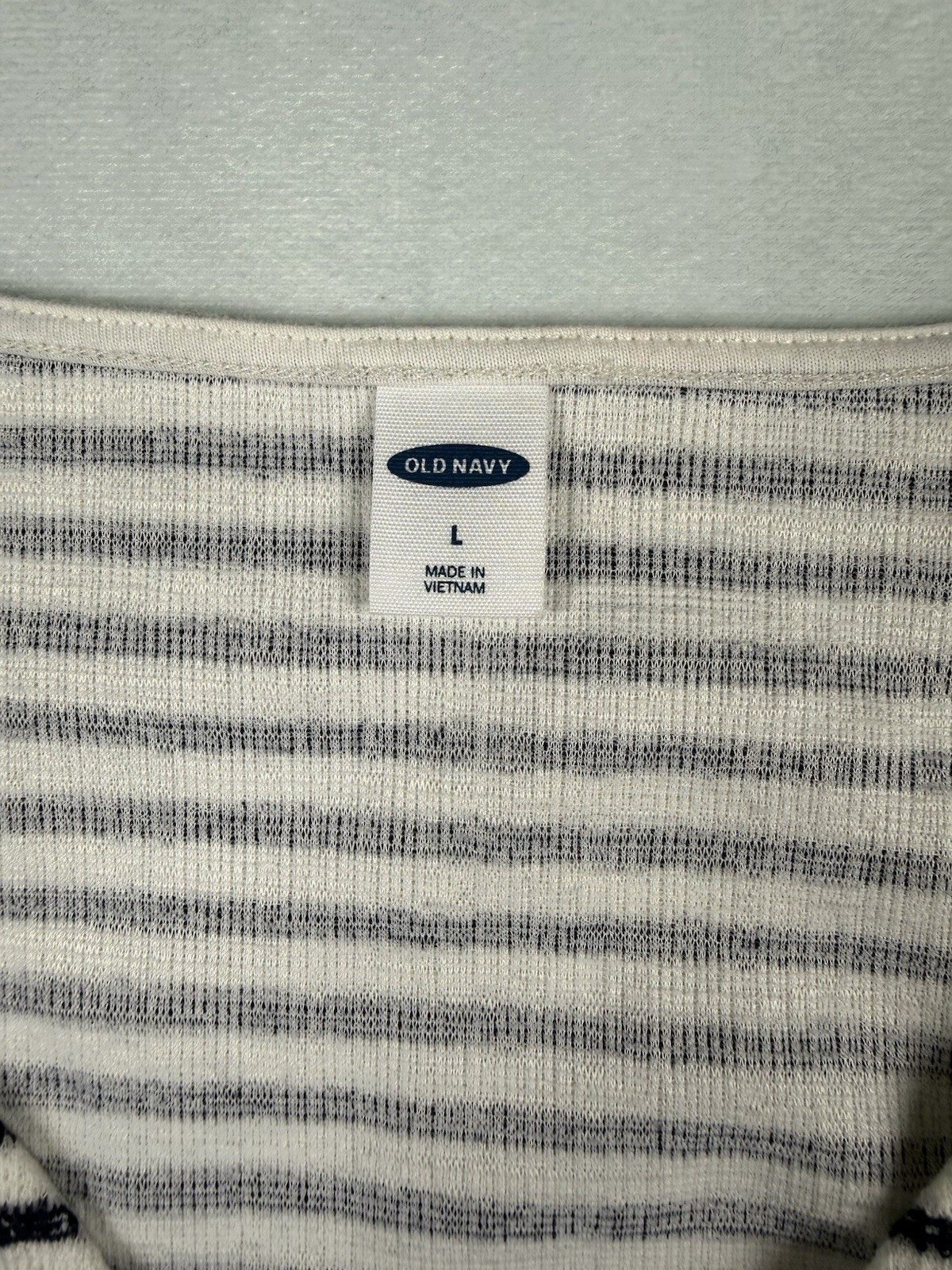 Old Navy Sleeveless Crop Top Button Tie Front Sz L Navy Blue Stripe Boxy Stretch