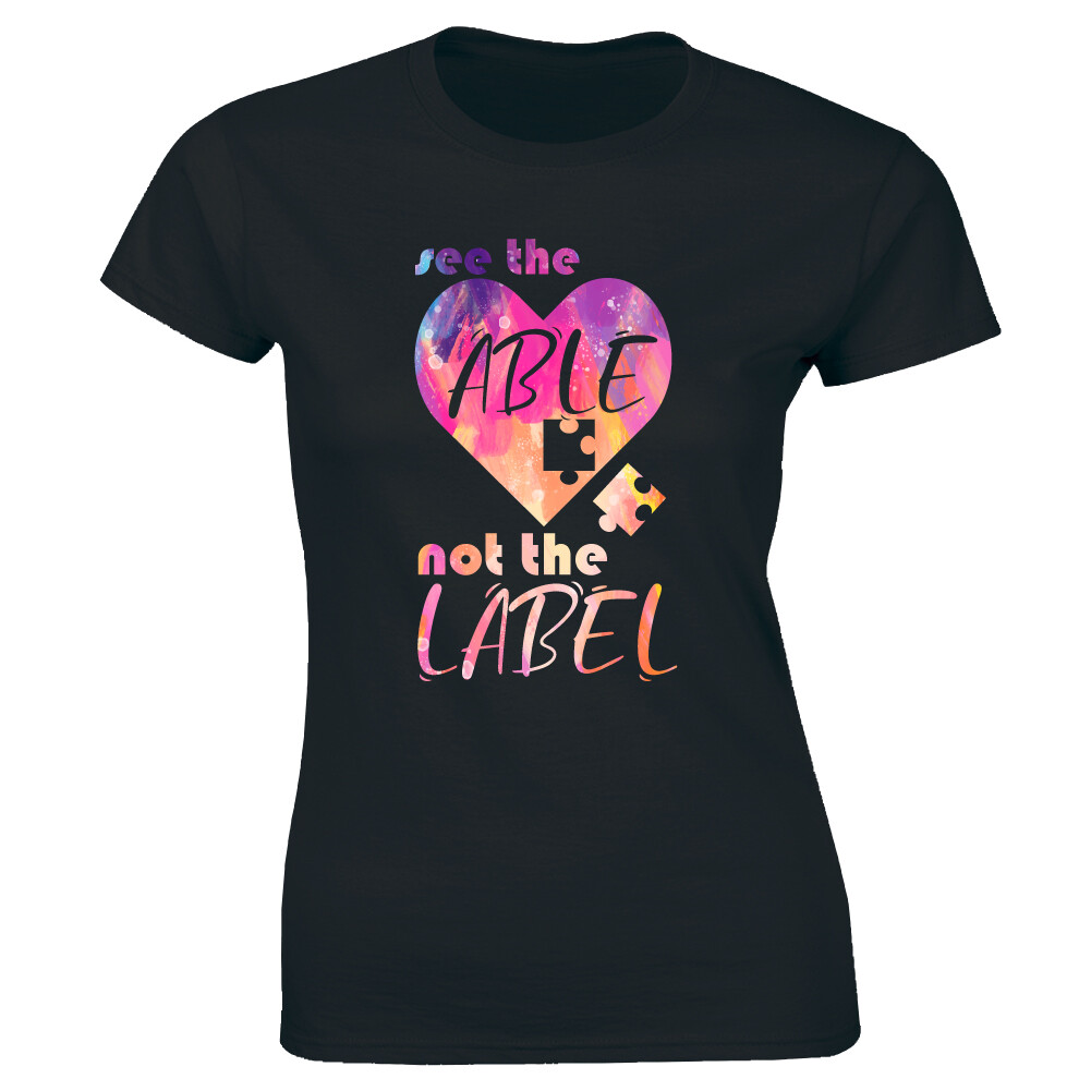 See The Able Not The Label with Colorful Puzzles and Heart T-Shirt for Women