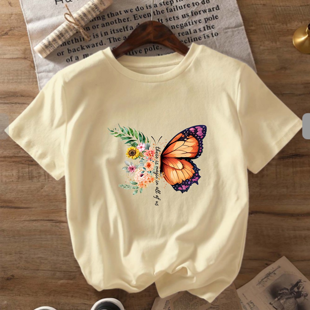 Inspired Floral Monarch Butterfly T-Shirt There Is Magic In All Of Us Casual Top