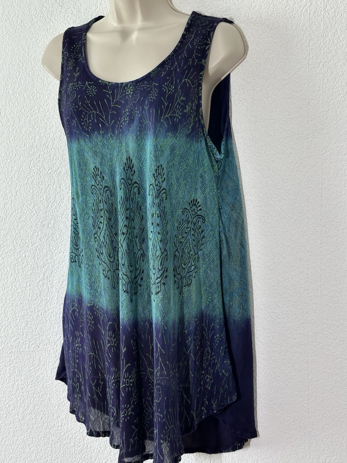 New Tunic Top Purple Aqua Pullover Sleeveless Gauze Flowy Hippie Boho Beach