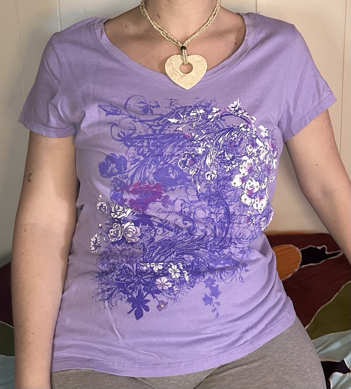 Y2K WhimsyGoth Lavender Floral Graphic Tee – Lilac Short Sleeve Top w Sparkles