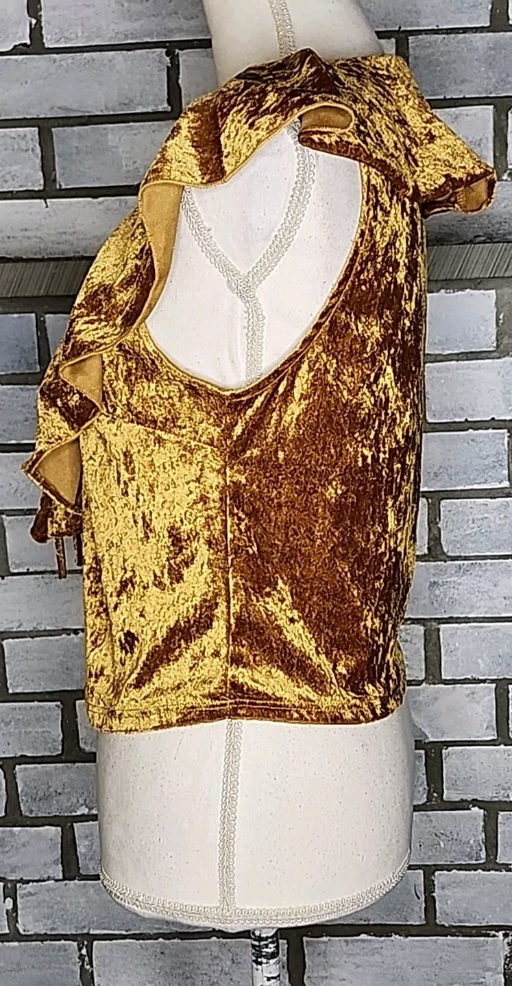 • Charlotte Russe Junior’s Sleeveless Velour Ruffle Front Tie Top Large Gold