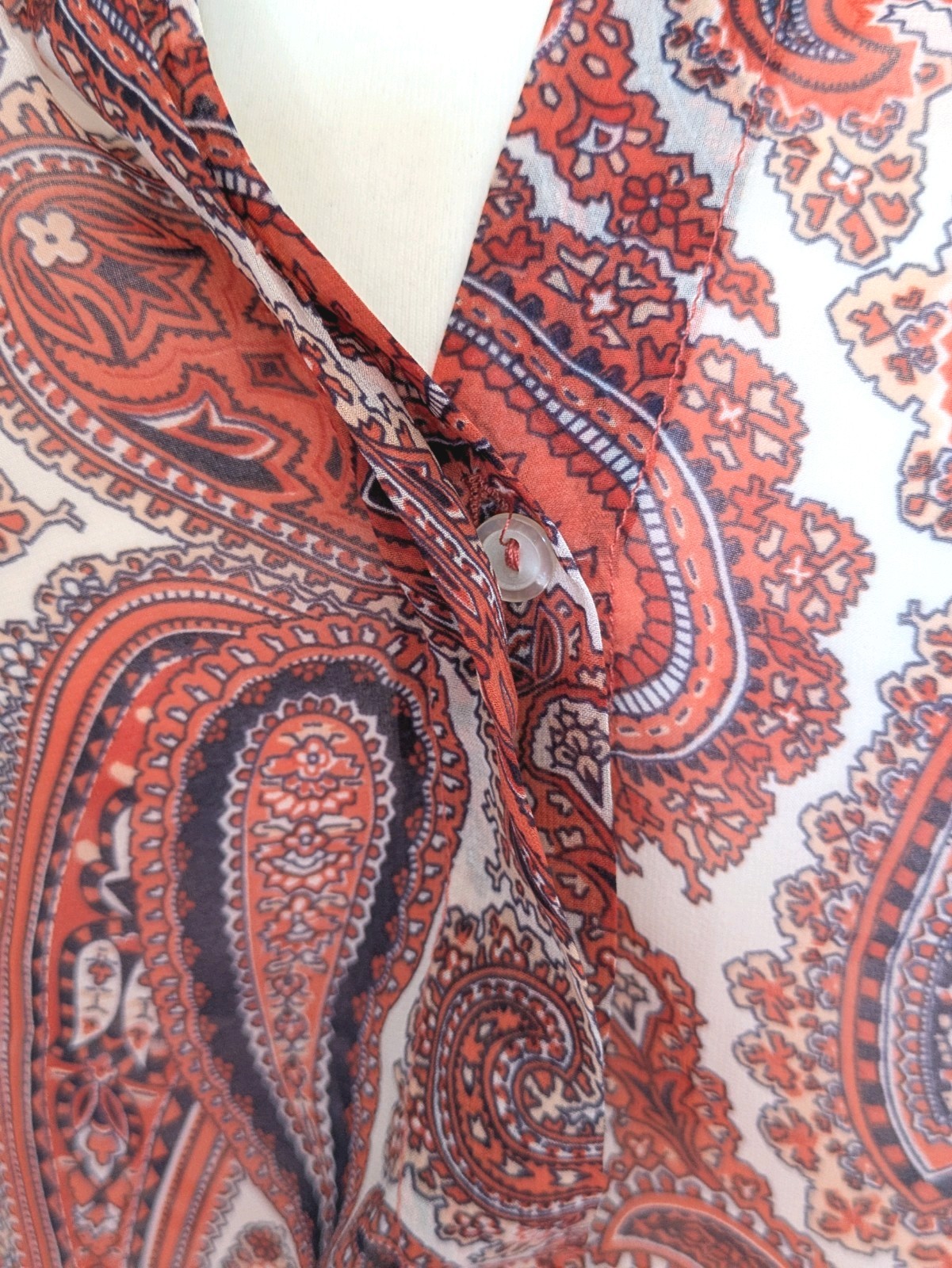 Wallis Paisley Print Women’s Sheer Blouse Summer 3/4 Roll Up Sleeve Size S