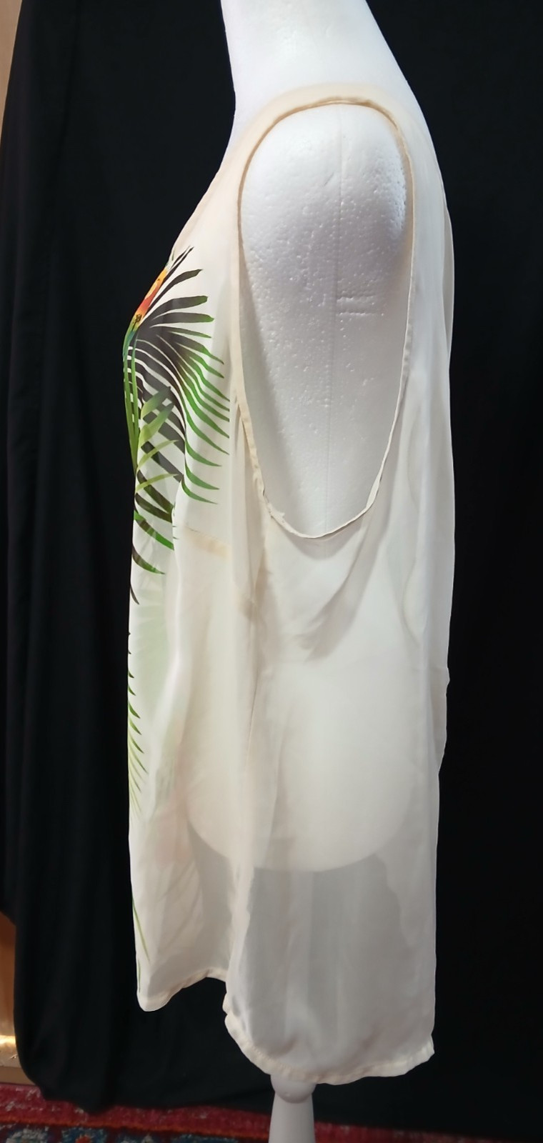 Nue Options Women Sleeveless Sheer Parrot Tropical Blouse 1X NWOT