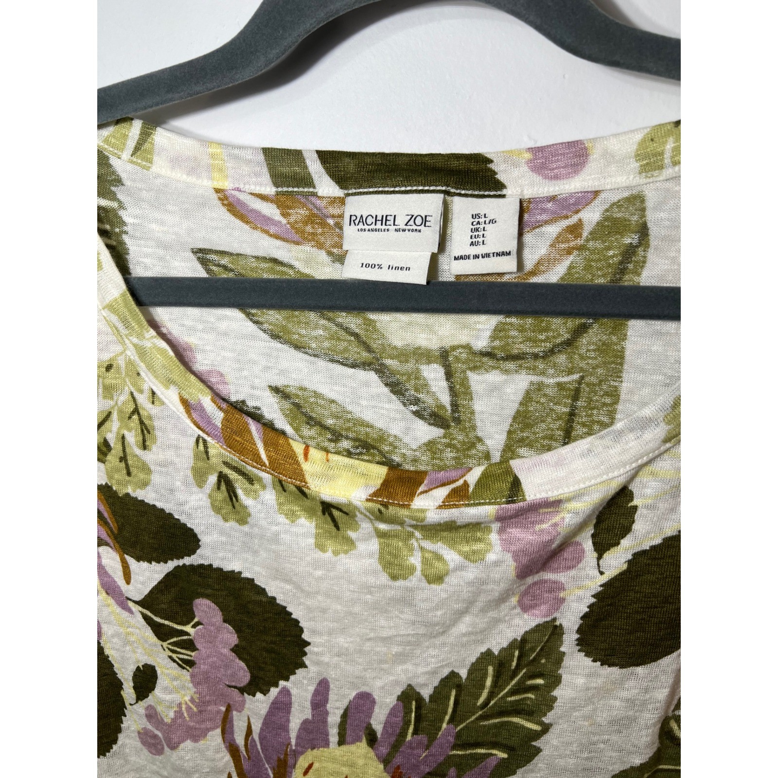 Rachel Zoe 100% Linen Floral Tropical Boxy Scoop Neck Summer Boho Coastal Large
