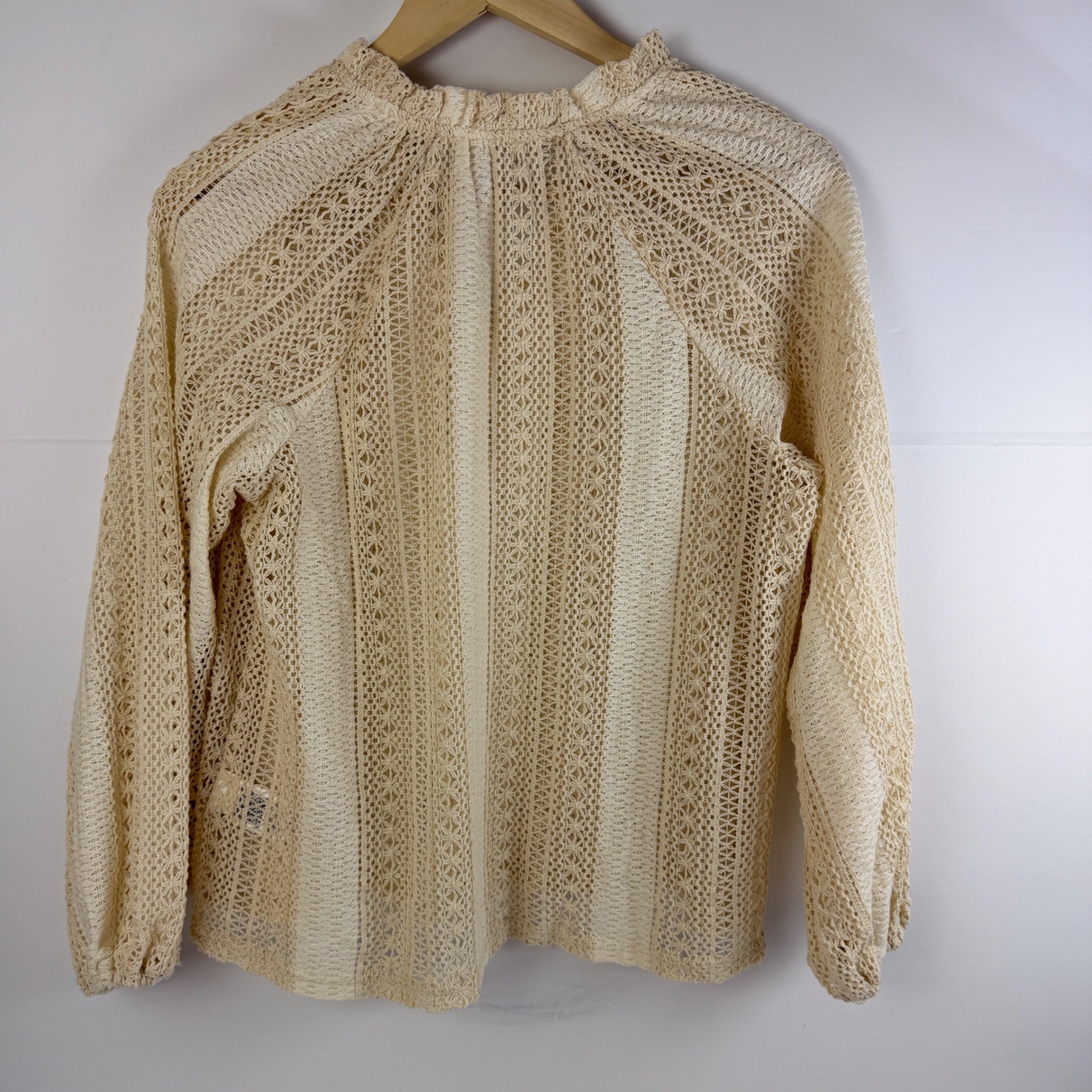 Boho Crochet Lace Blouse Cream Cottagecore Button Front Top M