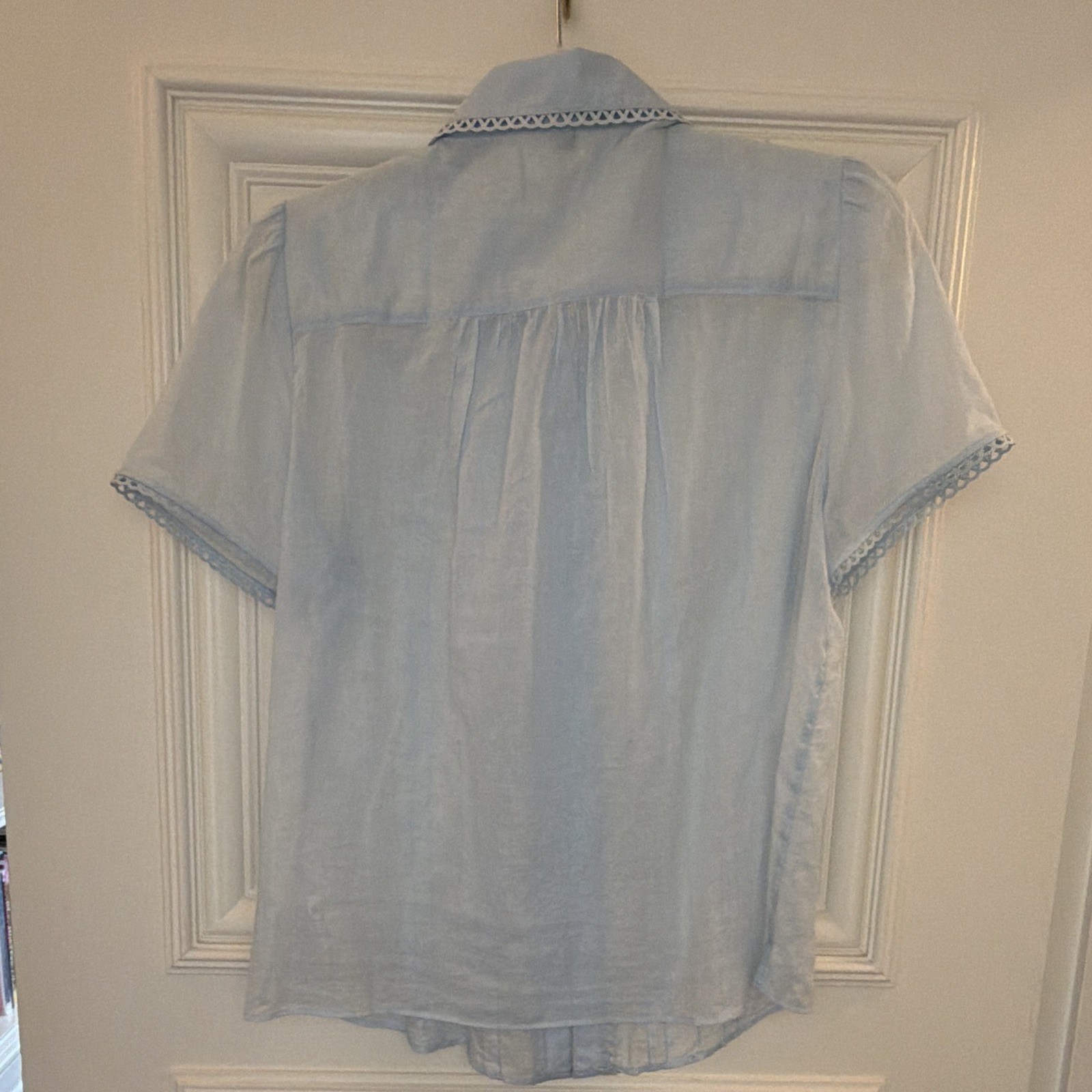 J.CREW Blue Solid 100% Cotton Button-Front Collared Short Sleeve Blouse 8