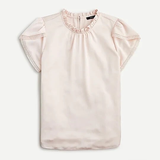 J Crew Women`s Tulip-Sleeve Ruffle Neck Top in Dune Pink size S