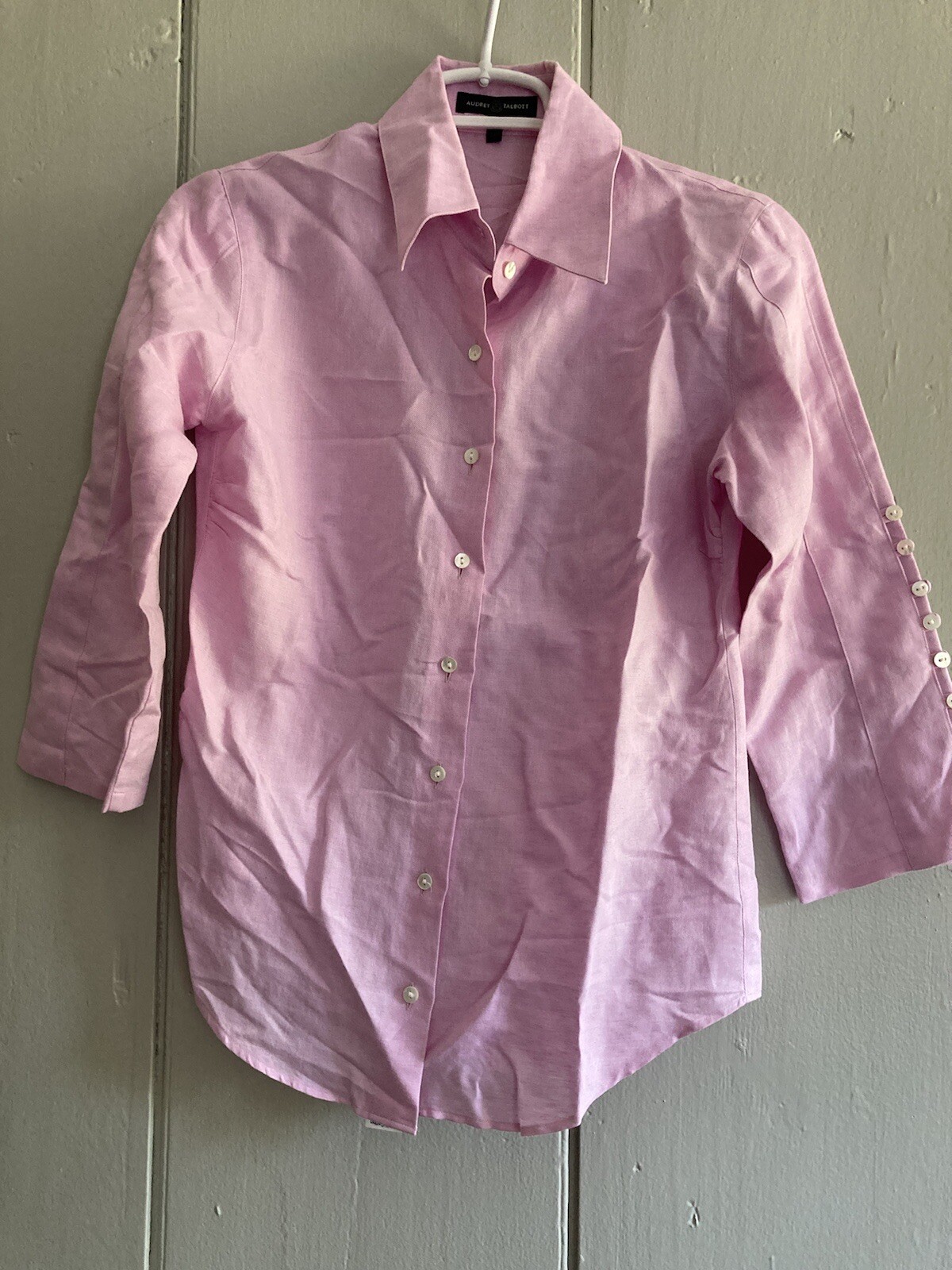 Audrey Talbott Purple Lilac Button Down Linen Cotton Blouse Shirt Top XS