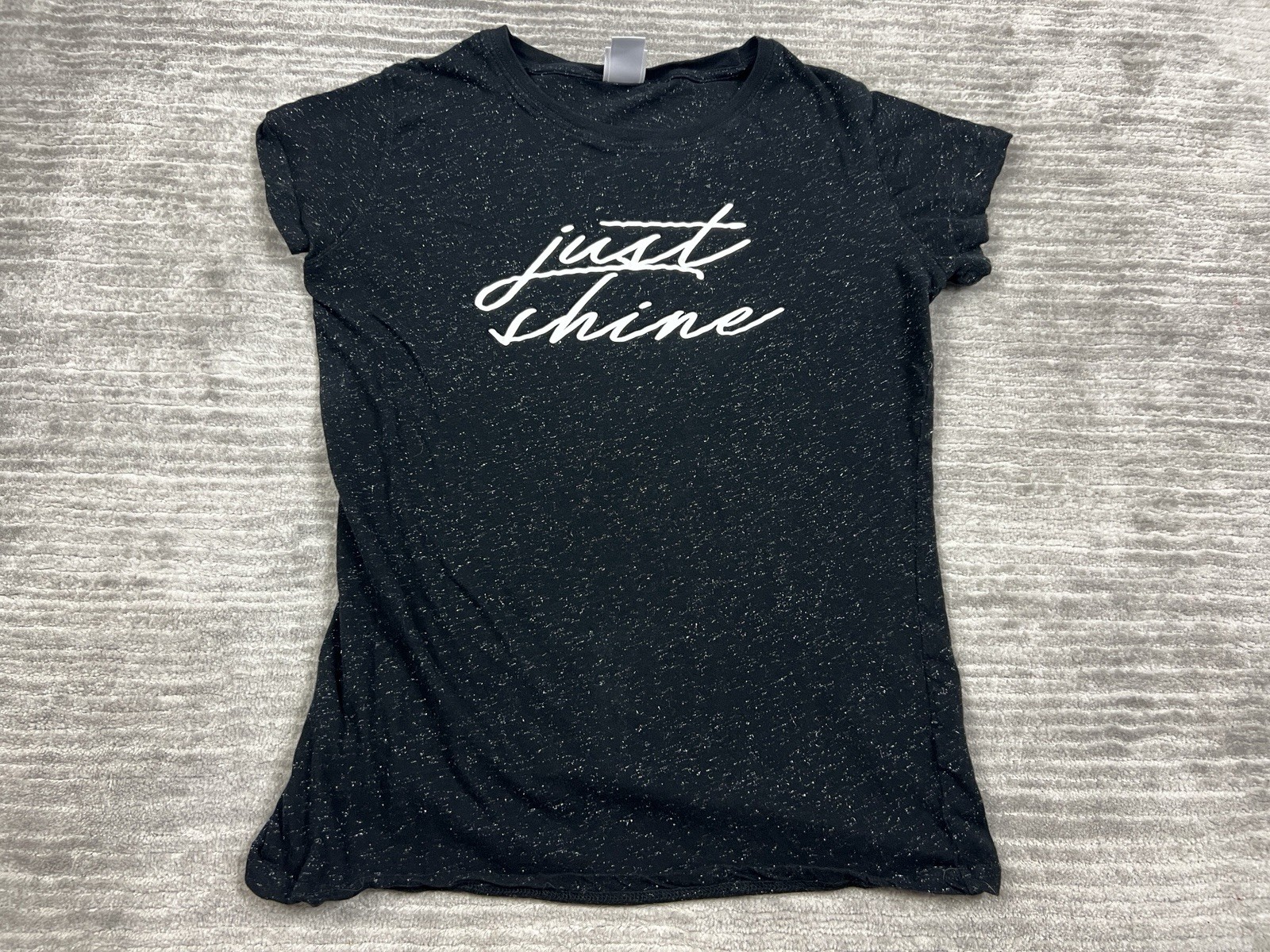 J America Top Womens XXL Black Short Sleeve Just Shine Glittery Cotton Blend