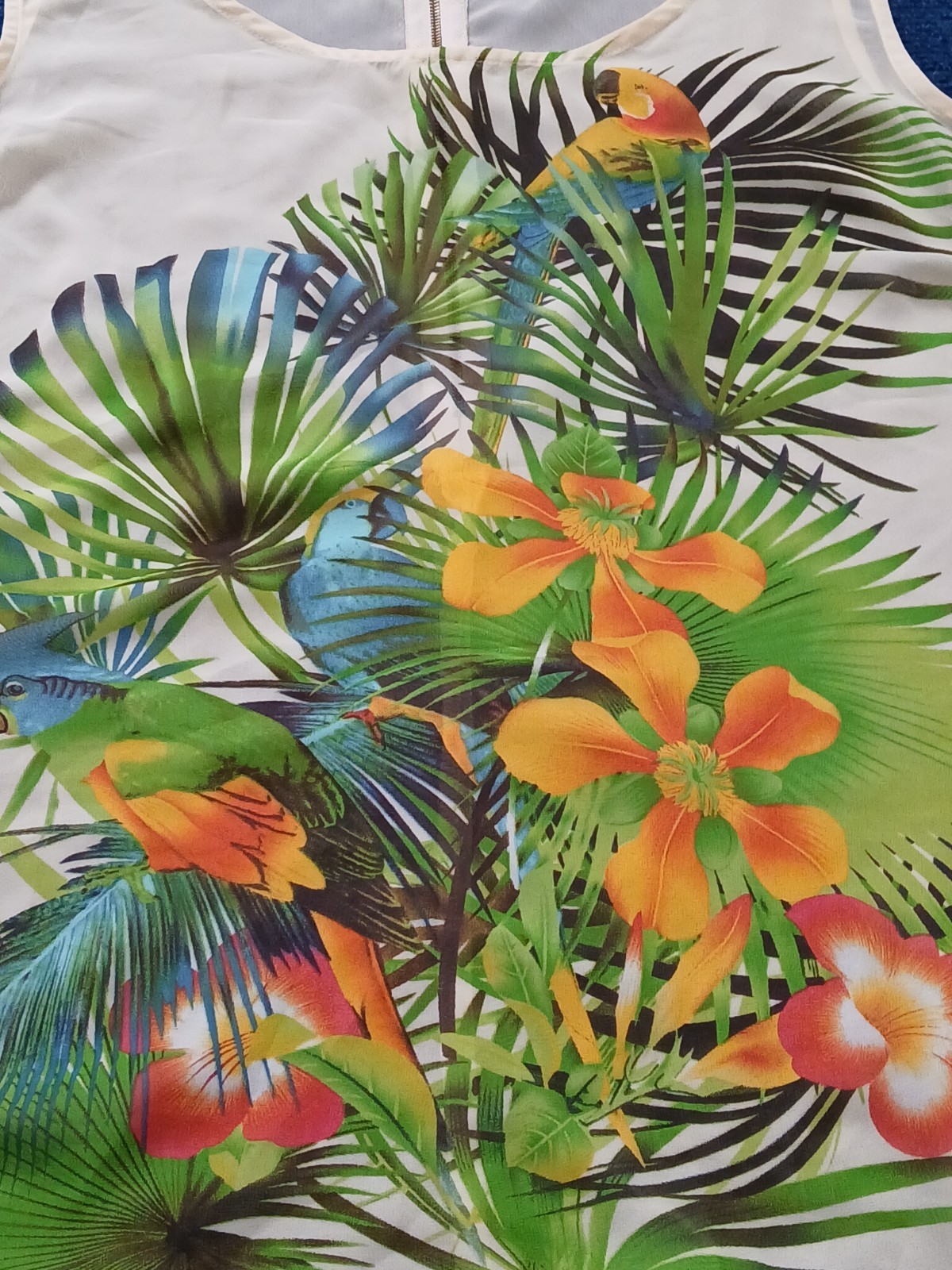 Nue Options Women Sleeveless Sheer Parrot Tropical Blouse 1X NWOT