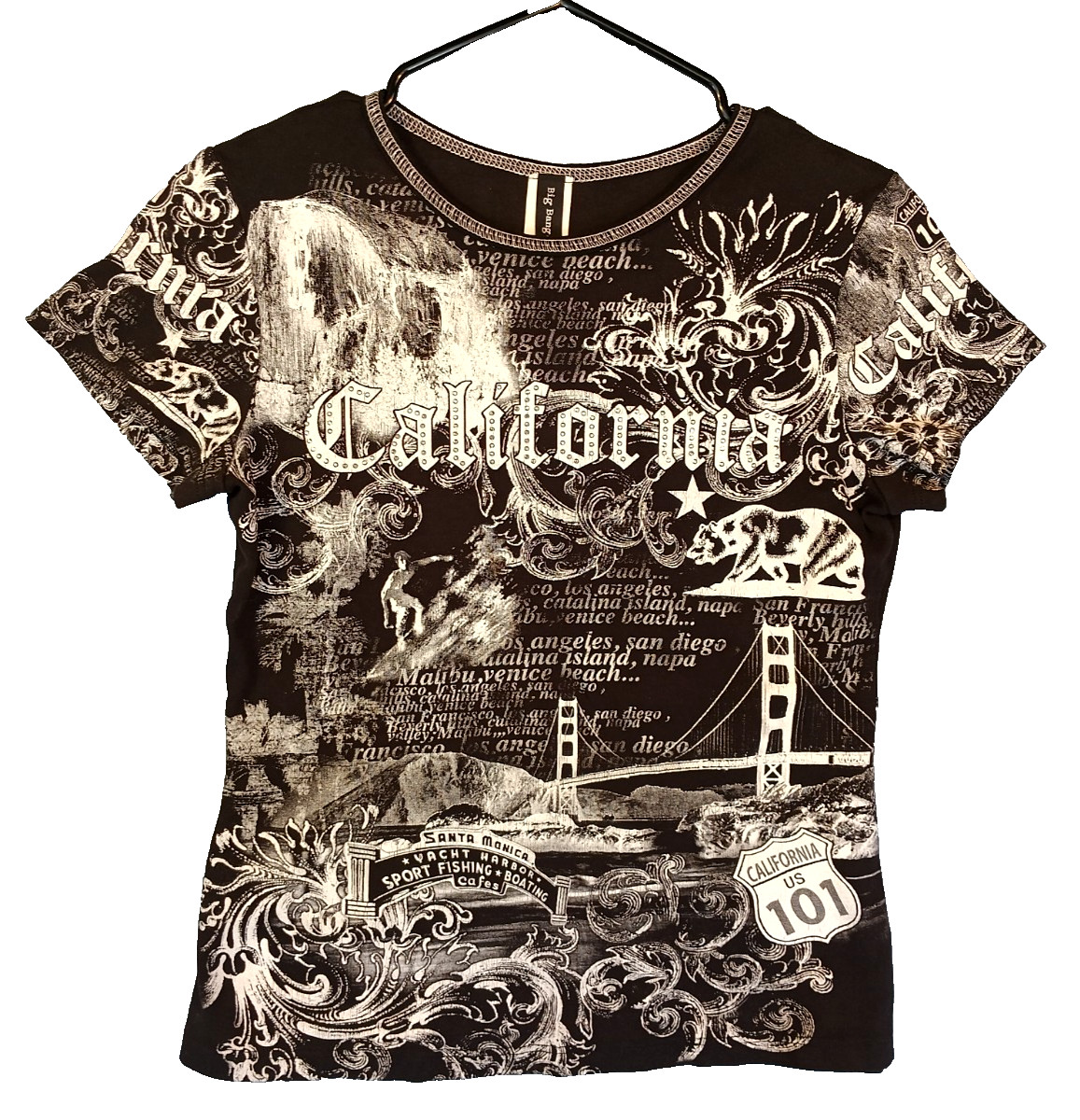 Big Bang Clothing Women All Over Shirt California HWY 101 Short Slv. Bridge SZ S